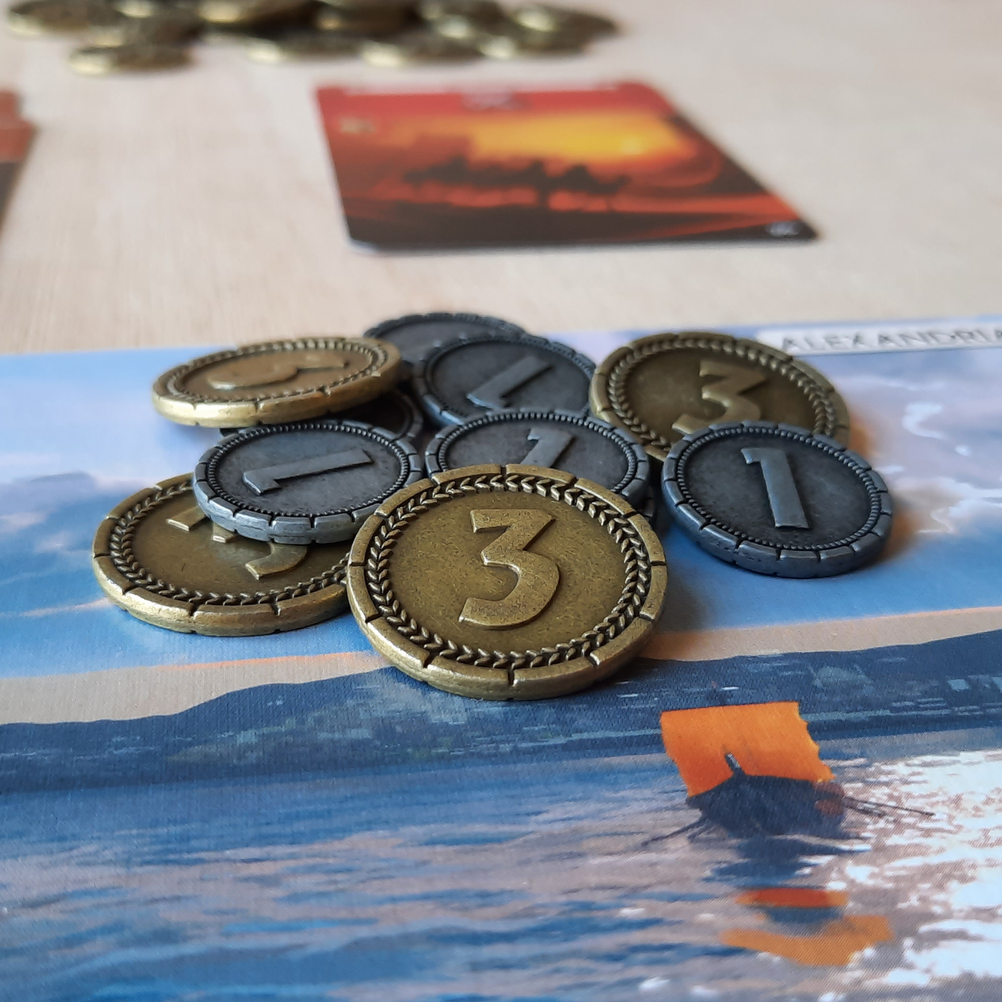 Set of metal coins for 7 Wonders and 7 Wonders Duel, silver, gold and bronze (20mm, 25mm, 30mm)