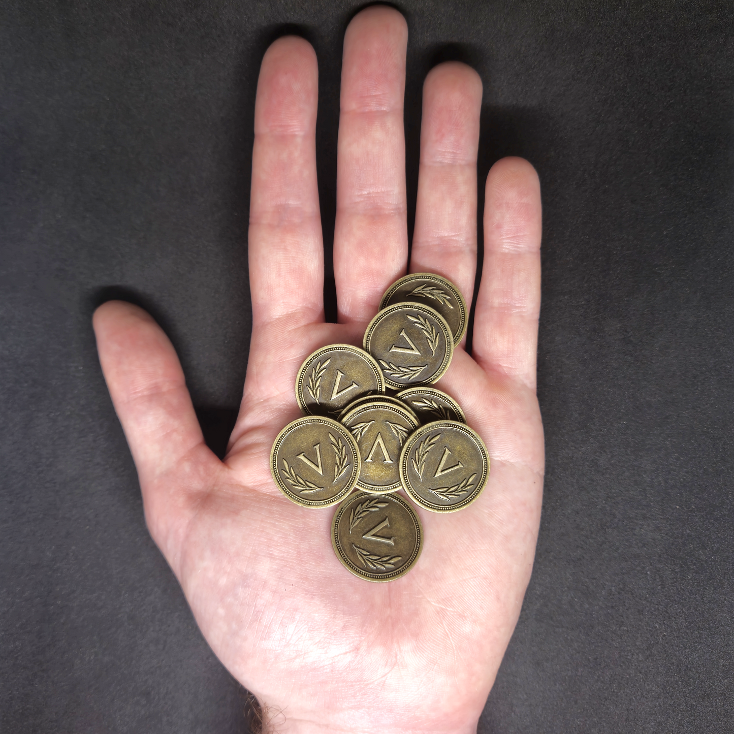 Pièces romaines en métal de valeur 5 couleur or pour jeux de société, 25mm