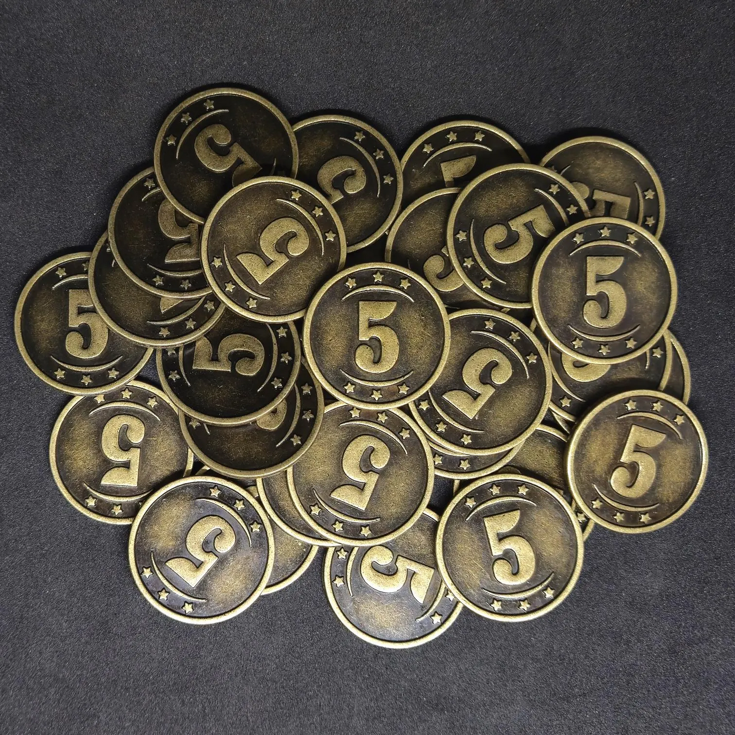 Antique gold western metal coins of value 5 for board games, 25mm