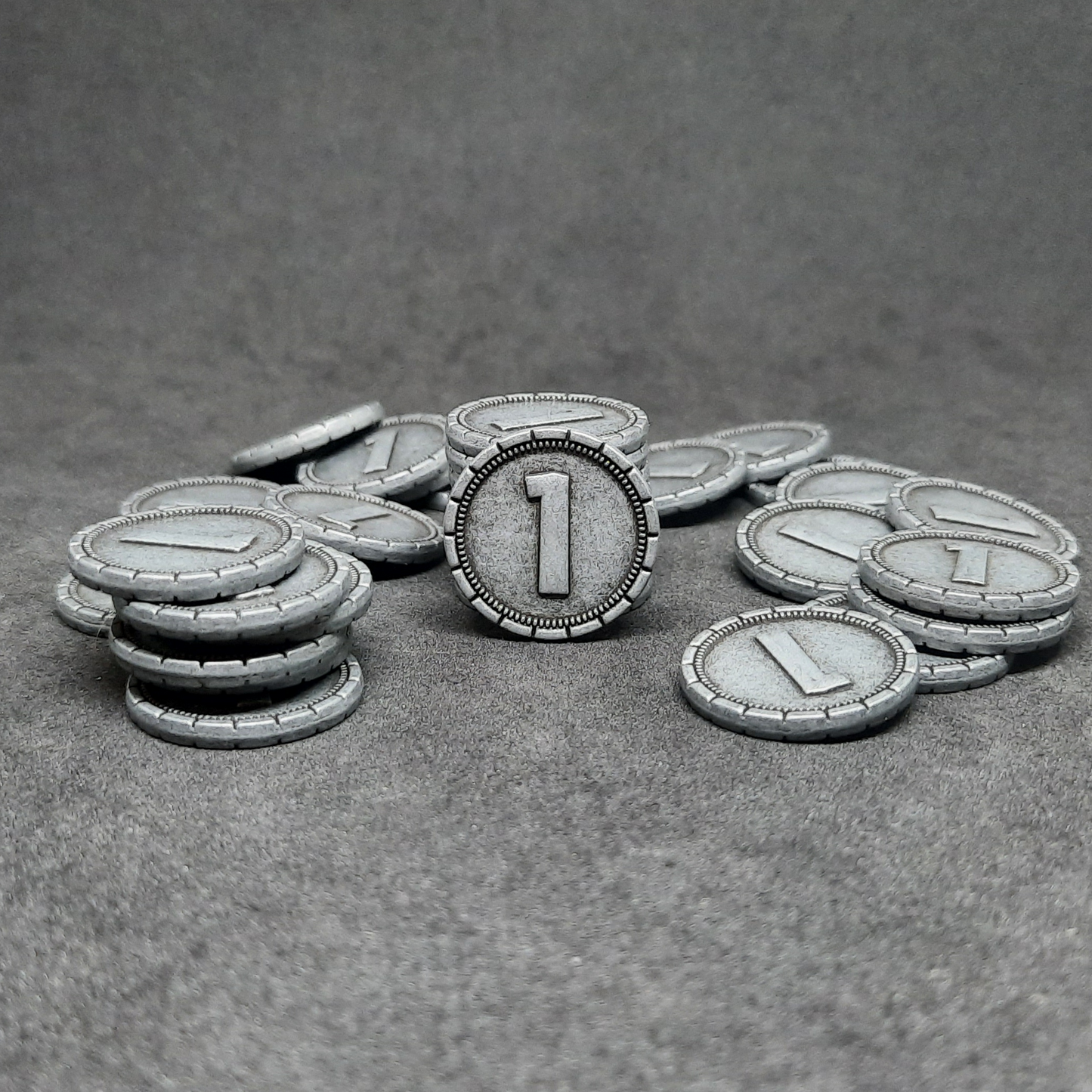 Silver 7 Wonders metal coins of value 1 for board games, 20mm
