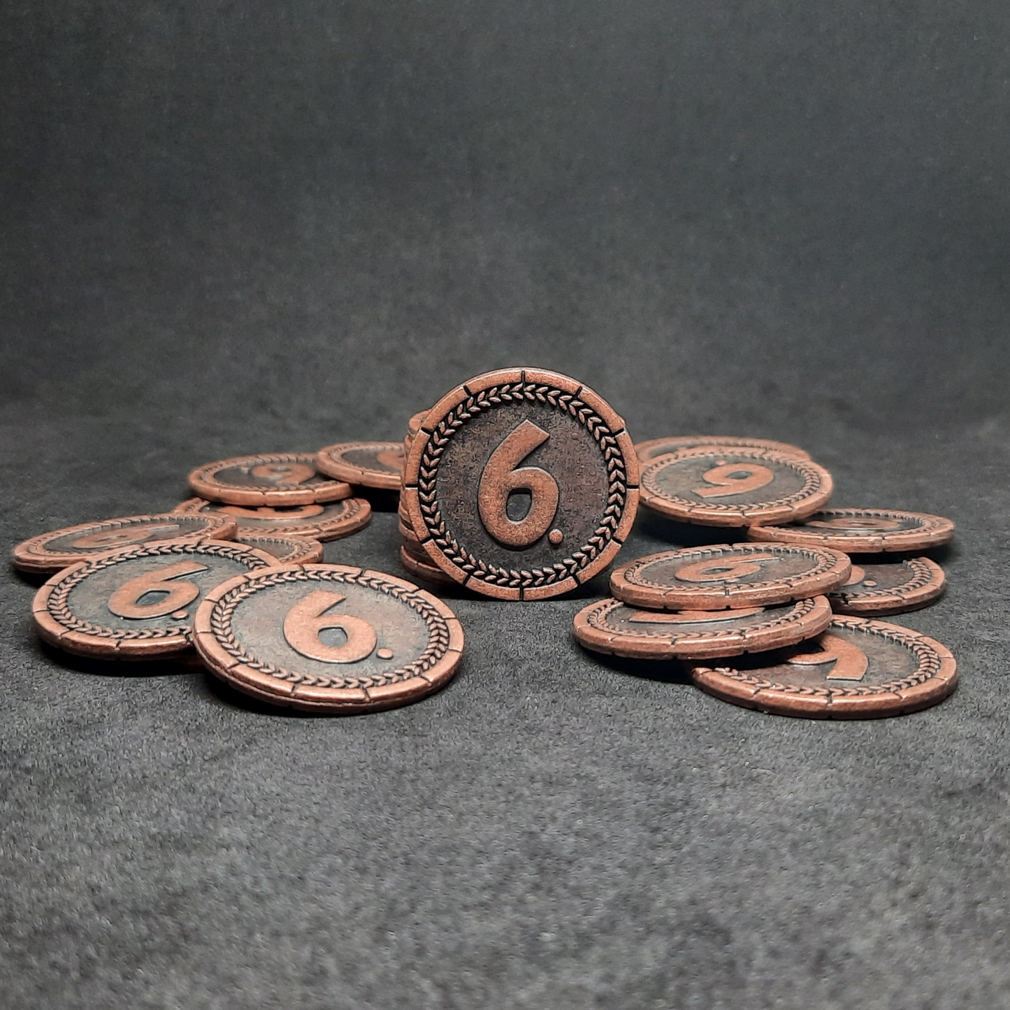 Bronze 7 Wonders metal coins of value 6 for board games, 30mm