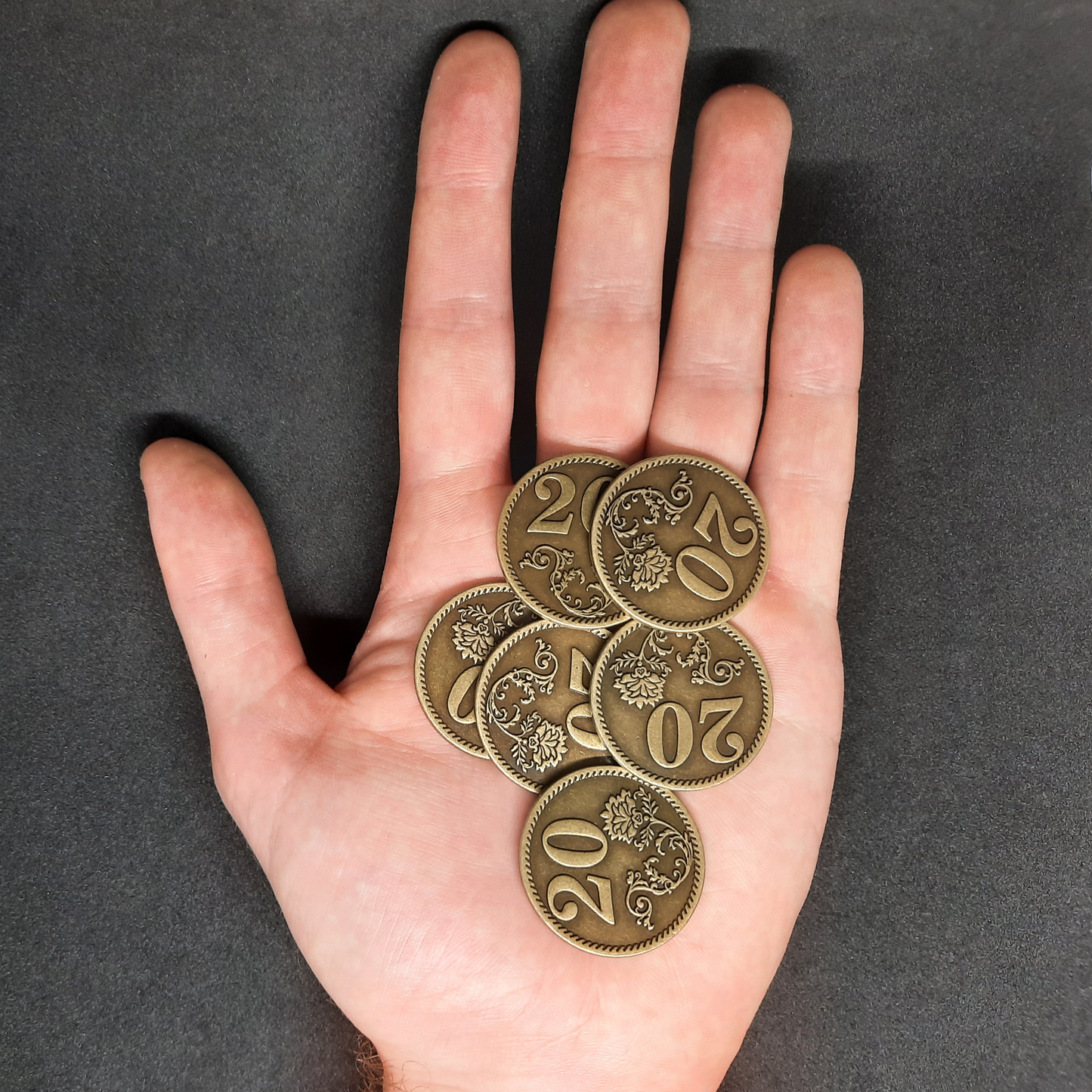 Gold metal coins of value 20 for board games, 32mm