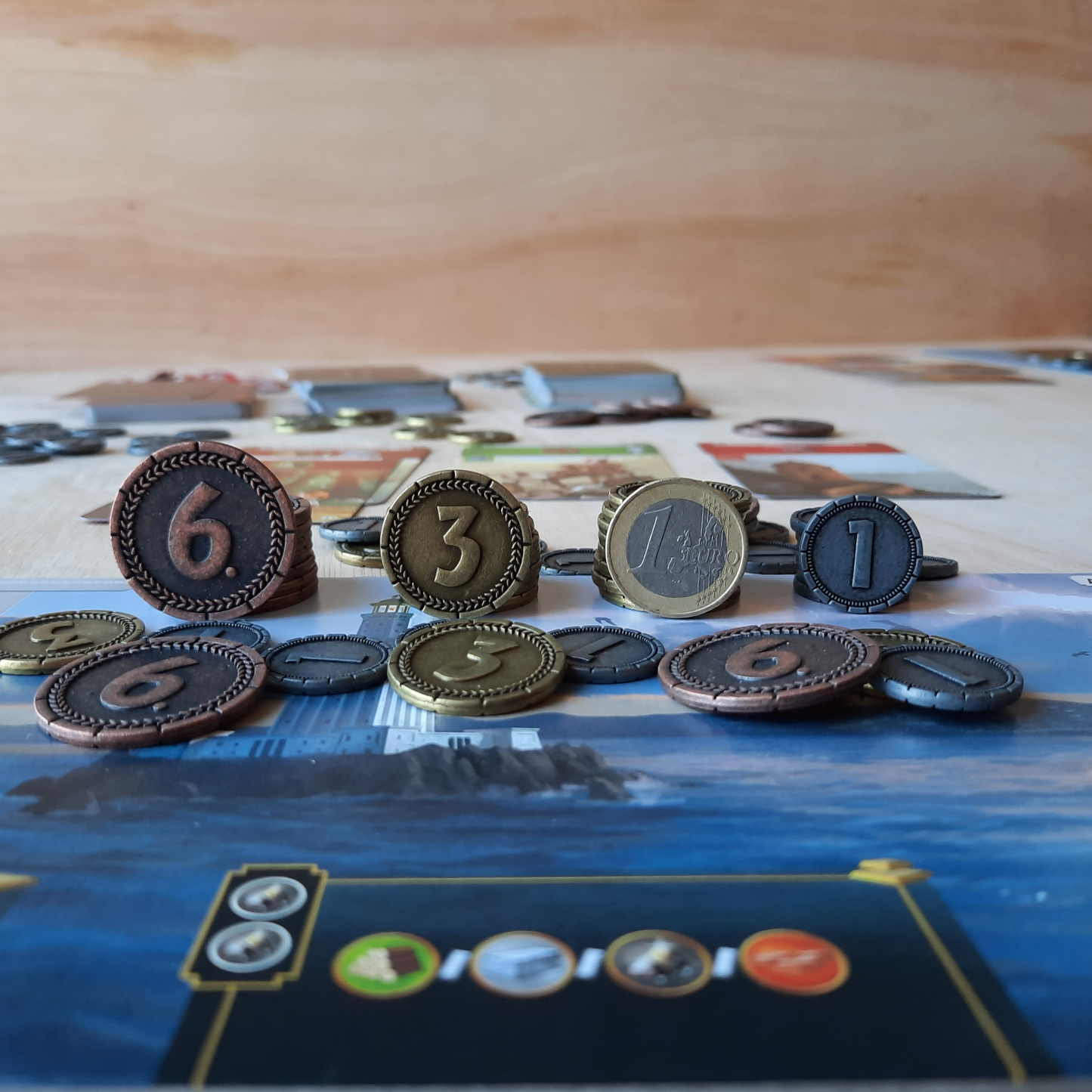 Set of metal coins for 7 Wonders and 7 Wonders Duel, silver, gold and bronze (20mm, 25mm, 30mm)
