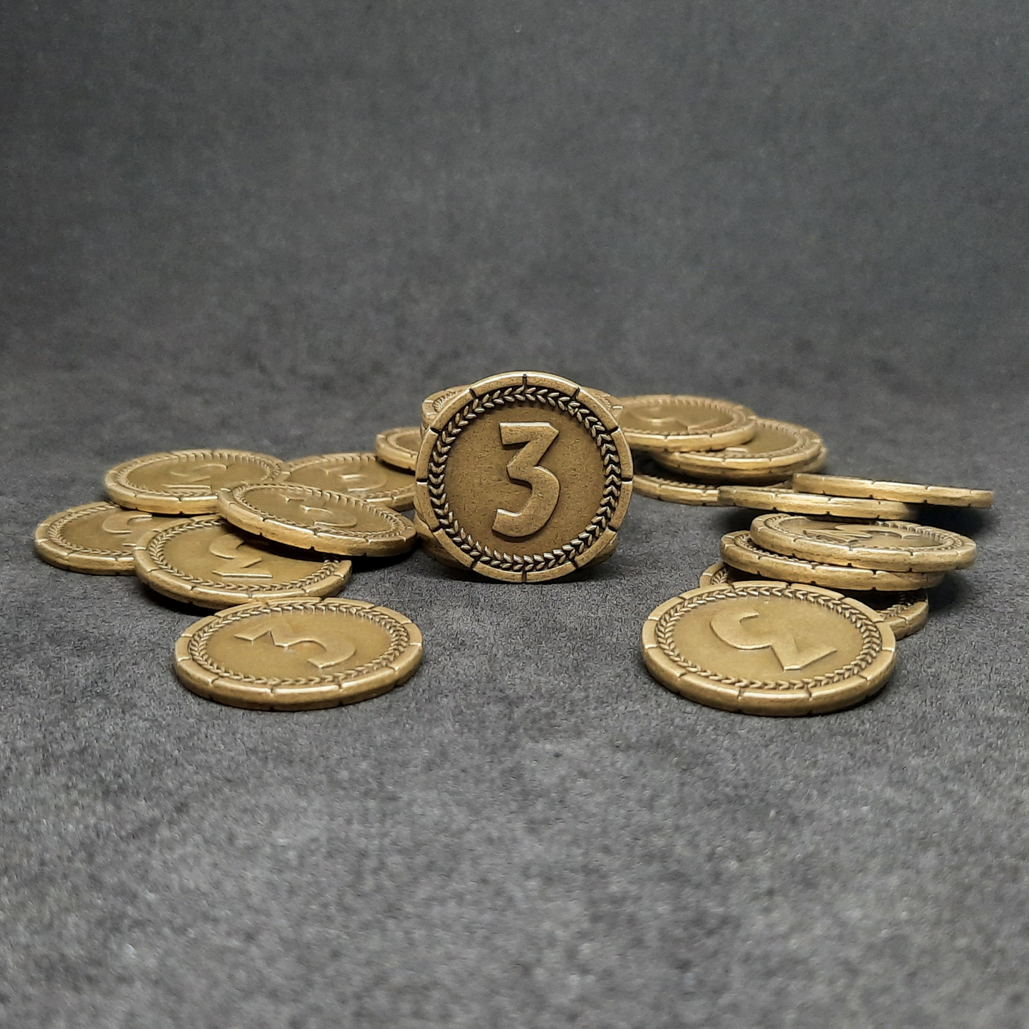 Gold 7 Wonders metal coins of value 3 for board games, 25mm