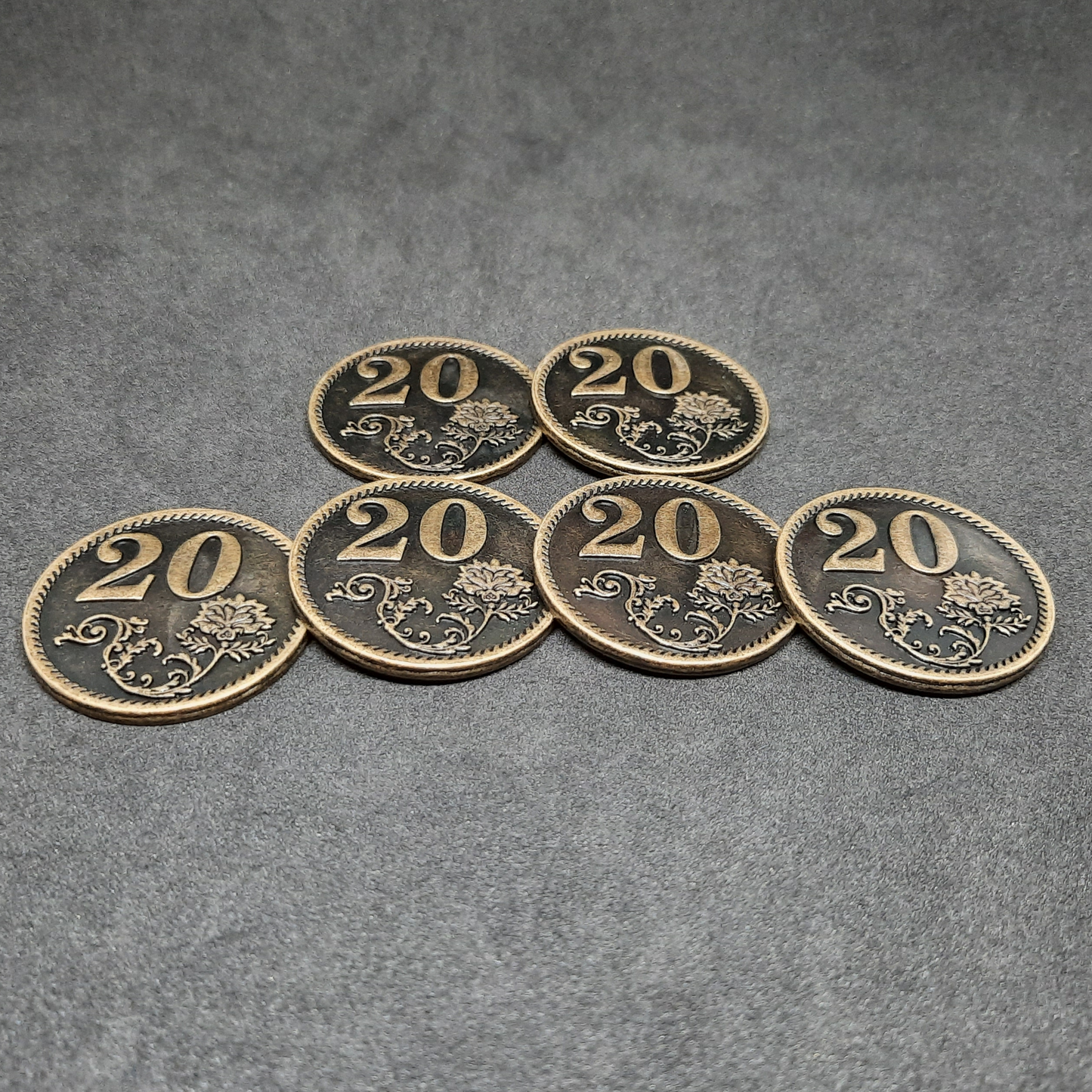 Antique gold metal coins of value 20 for board games, 32mm