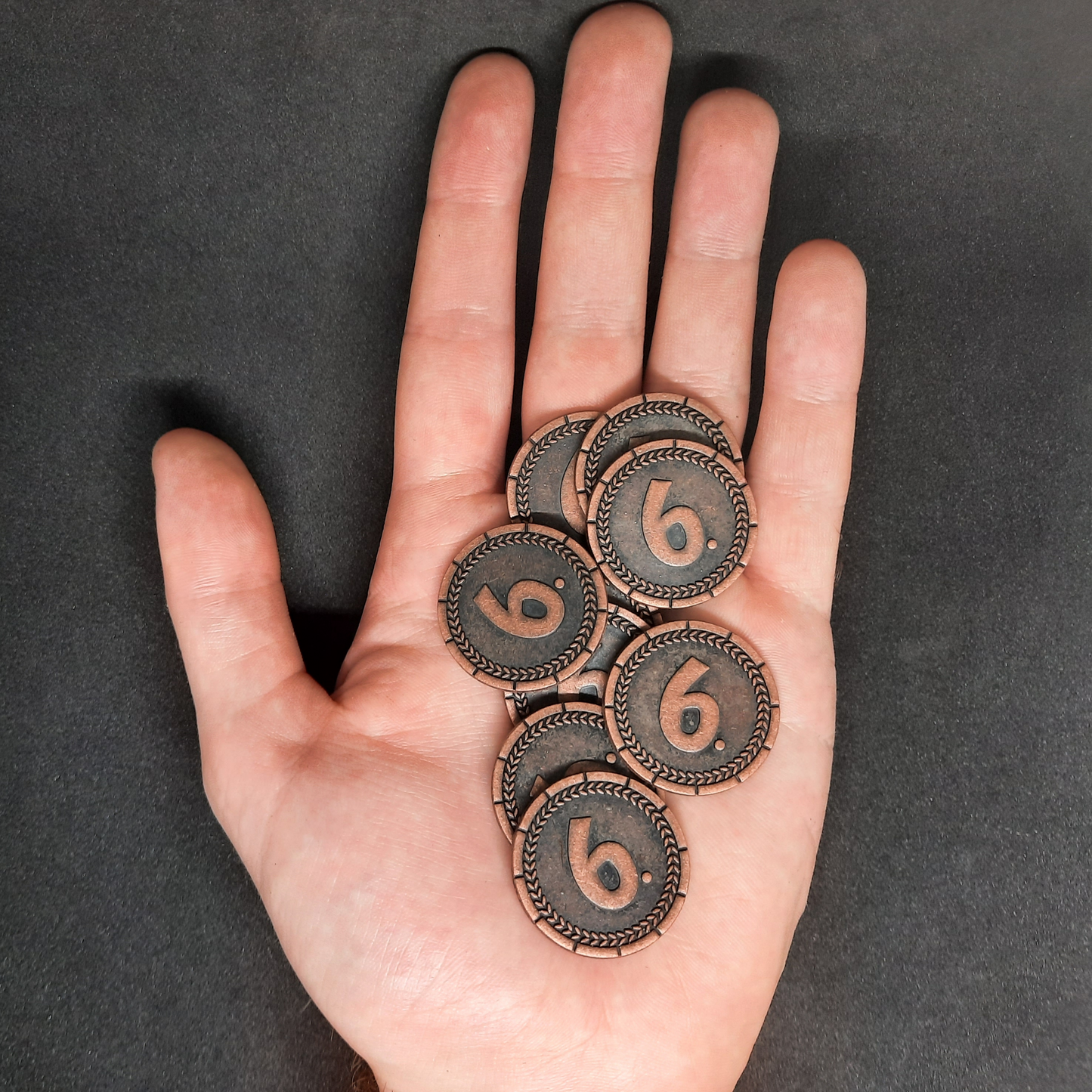 Bronze 7 Wonders metal coins of value 6 for board games, 30mm