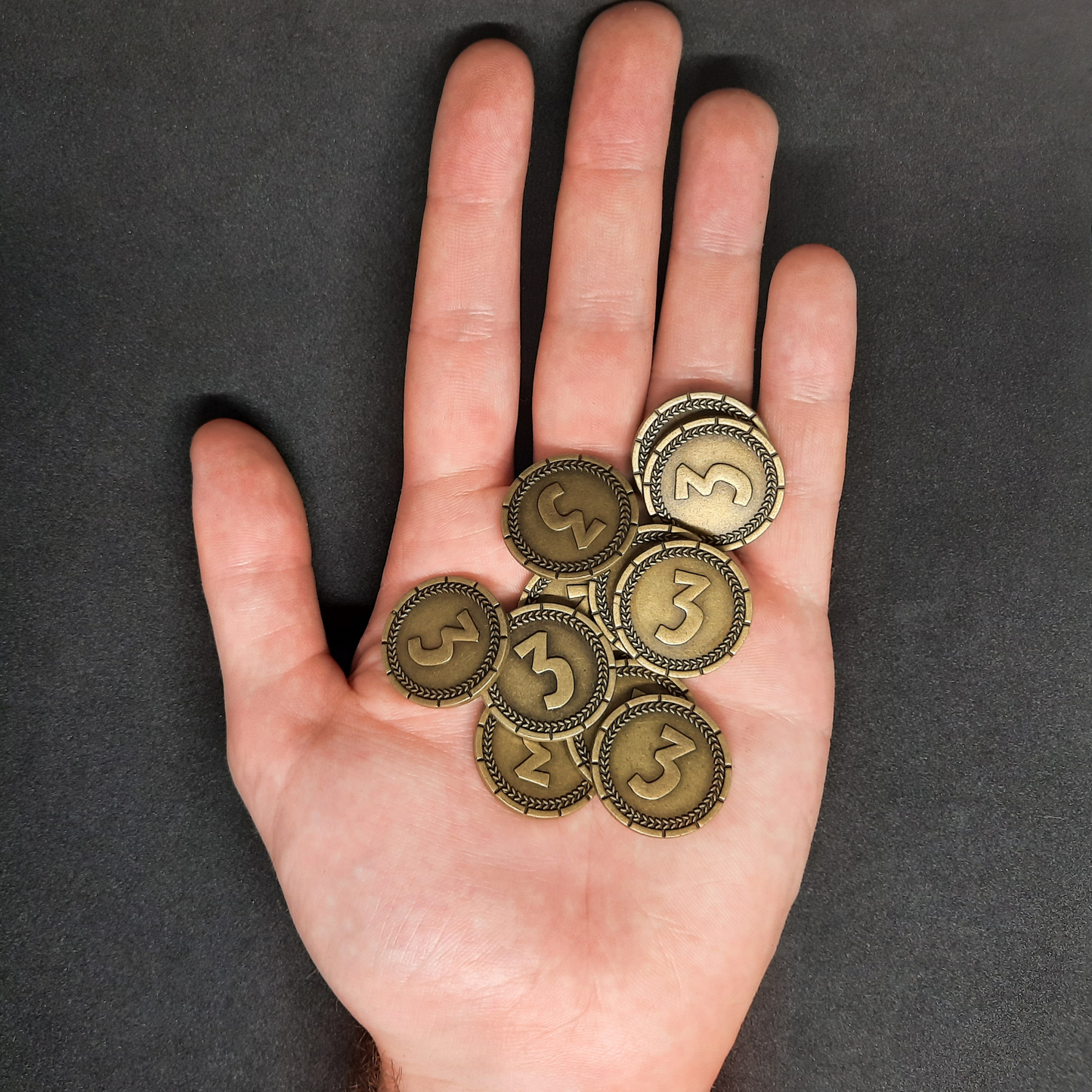 Gold 7 Wonders metal coins of value 3 for board games, 25mm