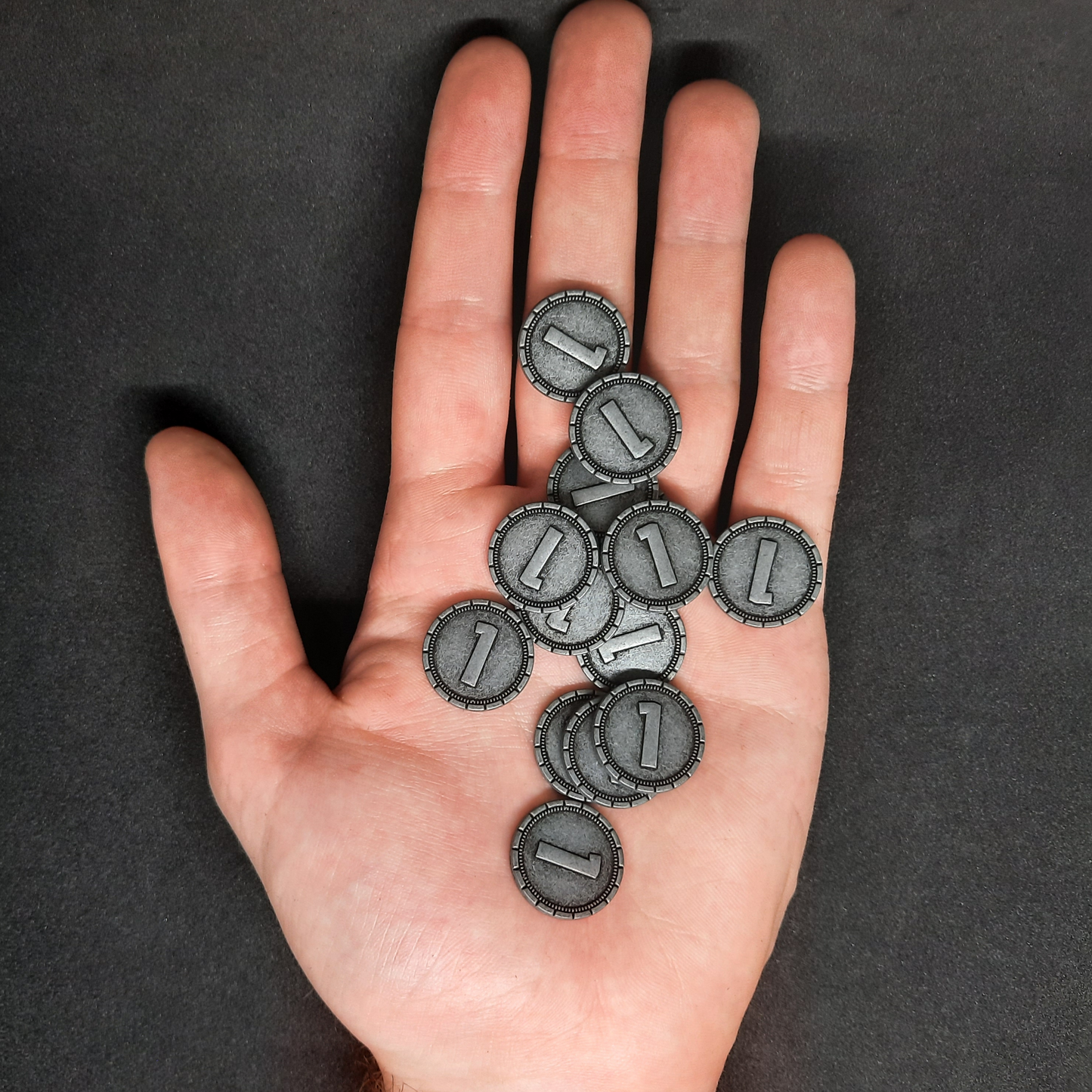 Silver 7 Wonders metal coins of value 1 for board games, 20mm