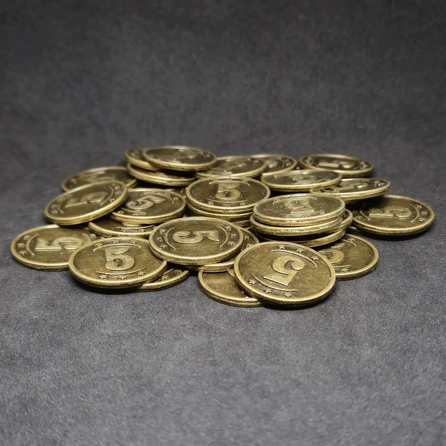 Gold western metal coins of value 5 for board games, 25mm