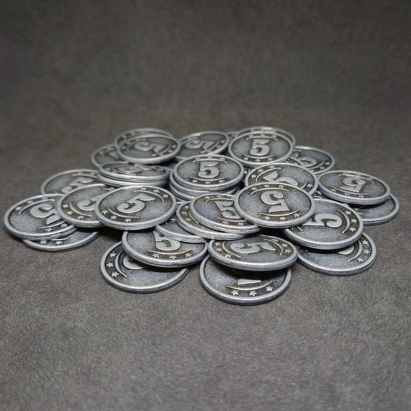 Silver western metal coins of value 5 for board games, 25mm