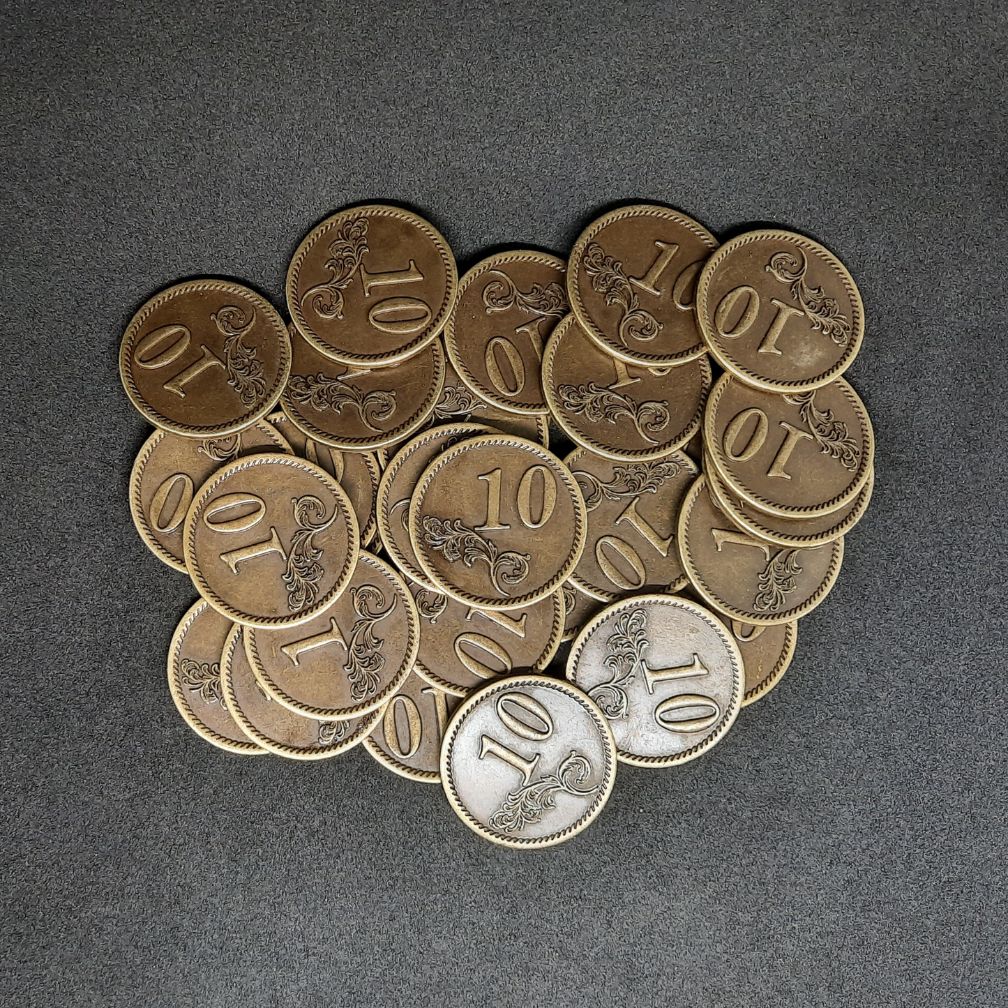 Gold metal coins of value 10 for board games, 30mm