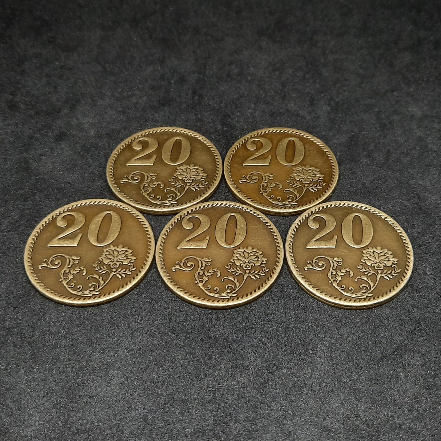 Gold metal coins of value 20 for board games, 32mm