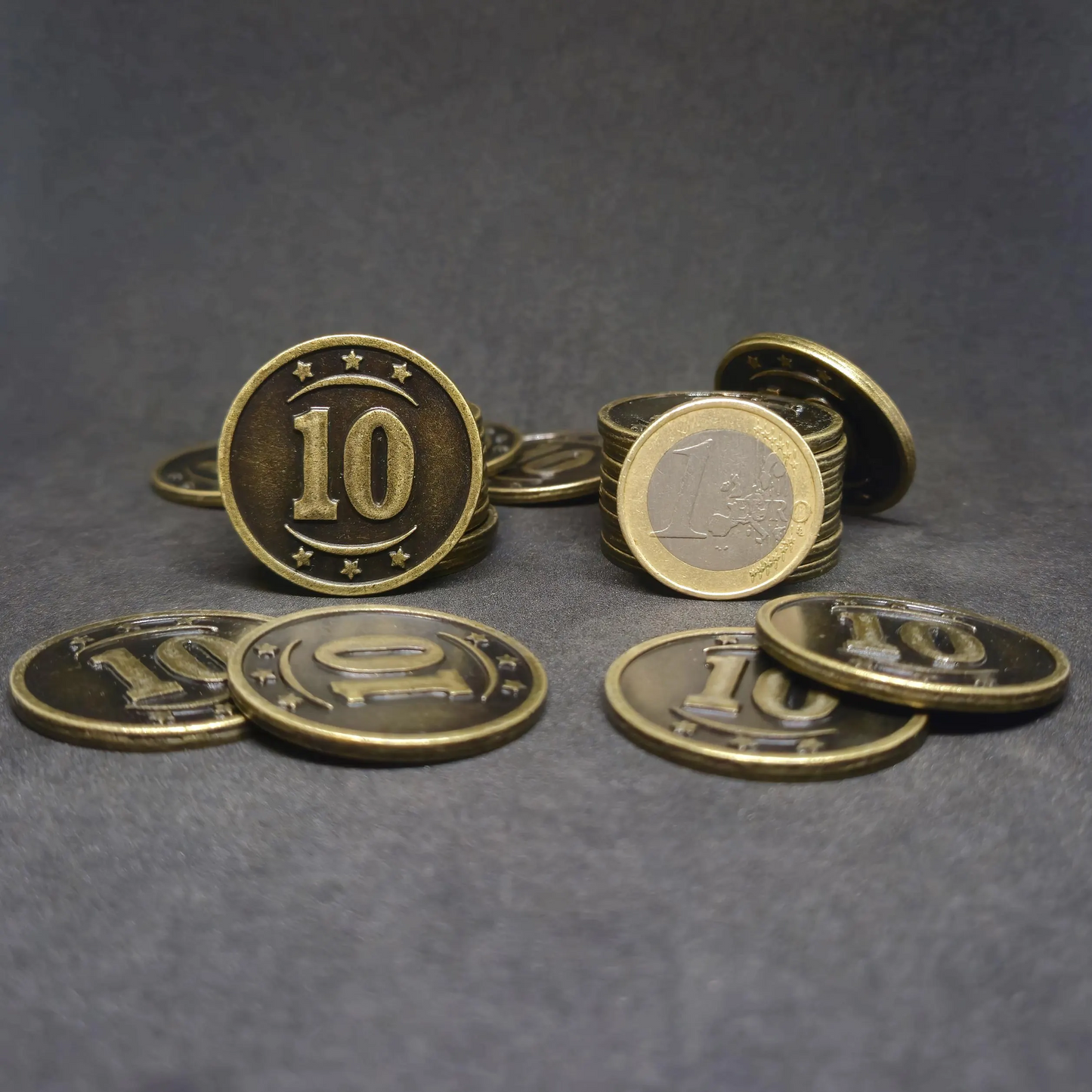 Antique gold western metal coins of value 10 for board games, 30mm