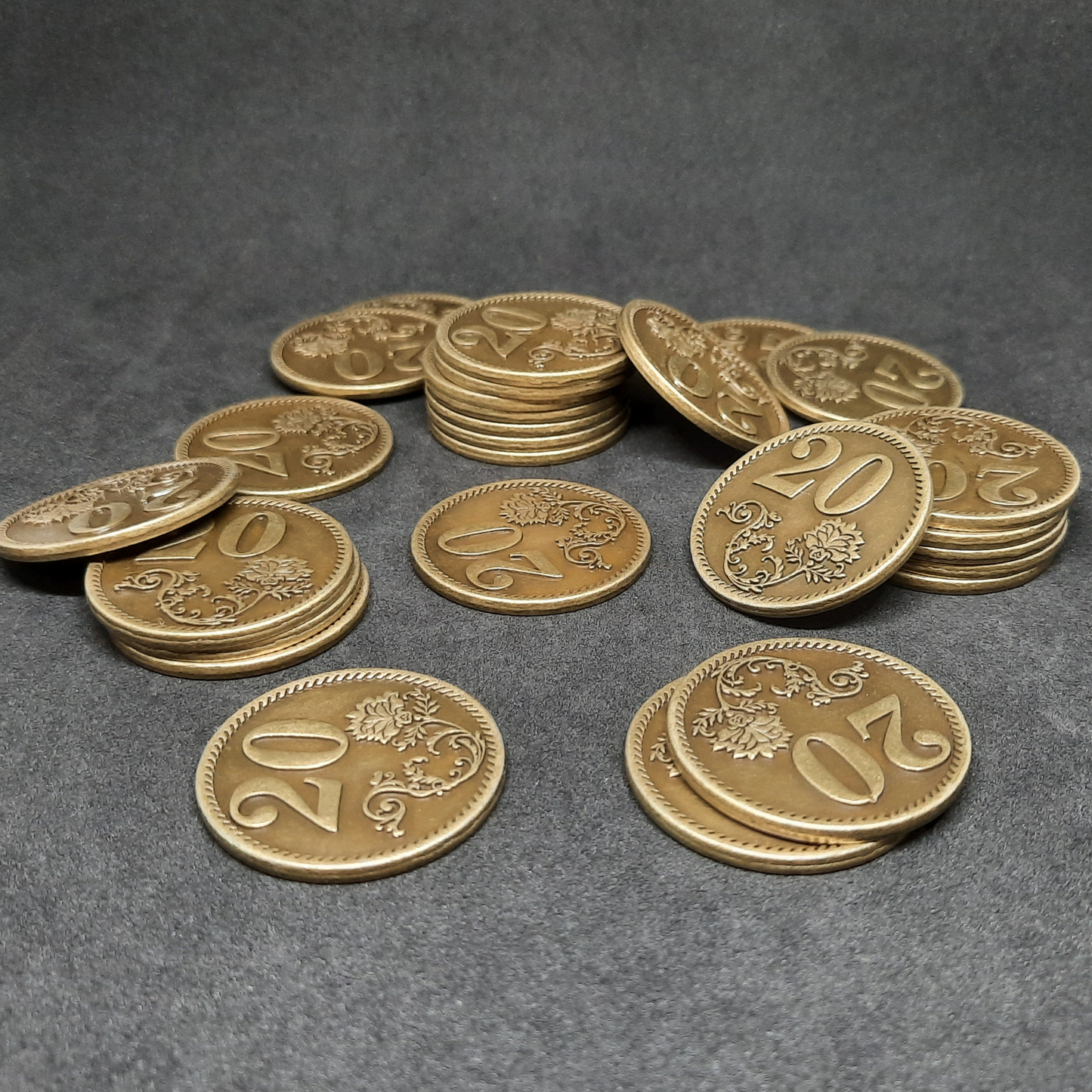 Gold metal coins of value 20 for board games, 32mm
