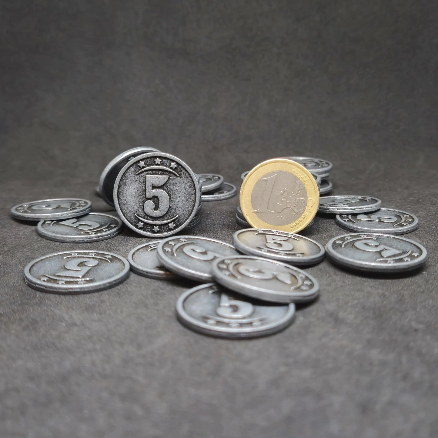 Silver western metal coins of value 5 for board games, 25mm