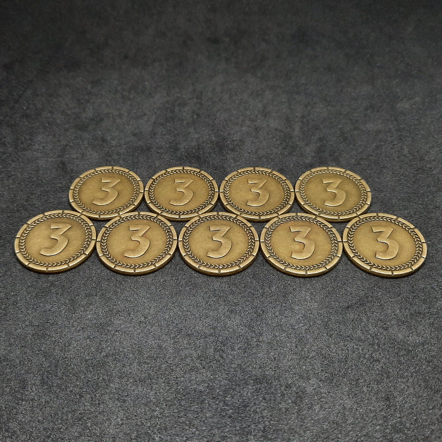 Gold 7 Wonders metal coins of value 3 for board games, 25mm