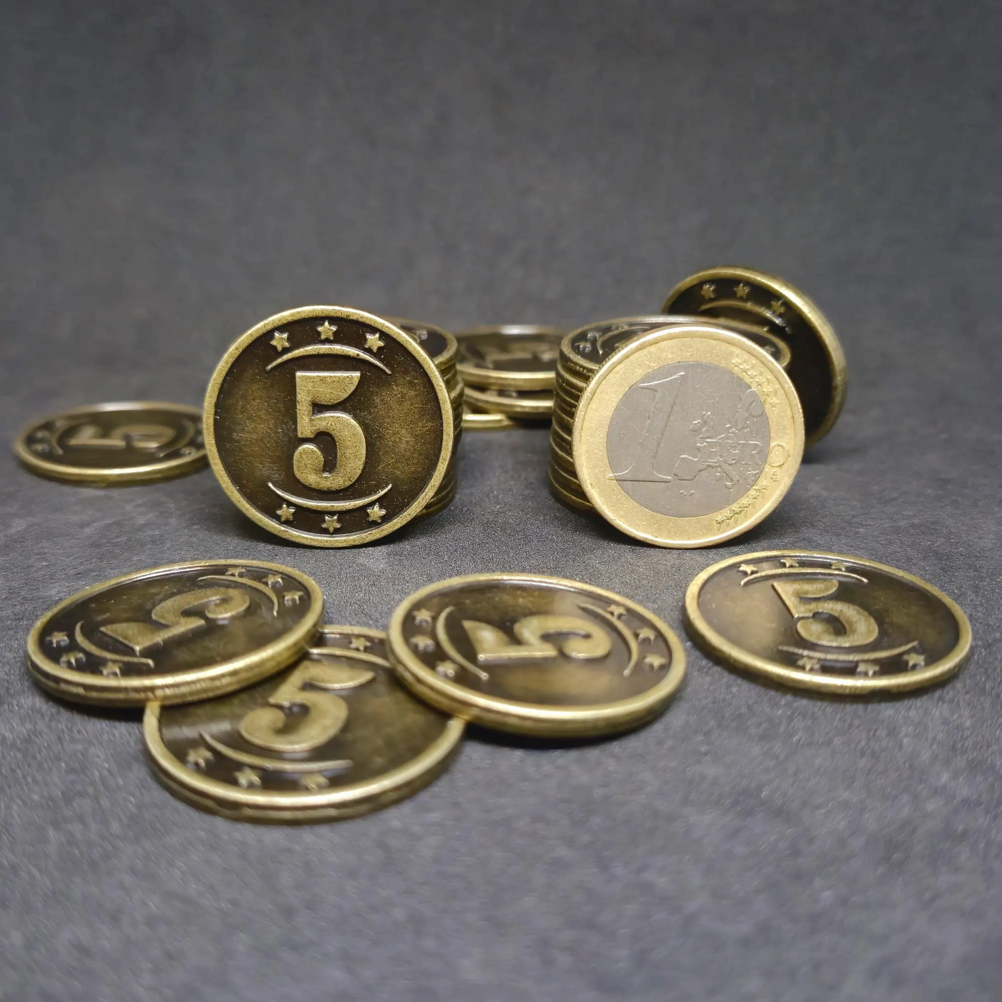 Antique gold western metal coins of value 5 for board games, 25mm