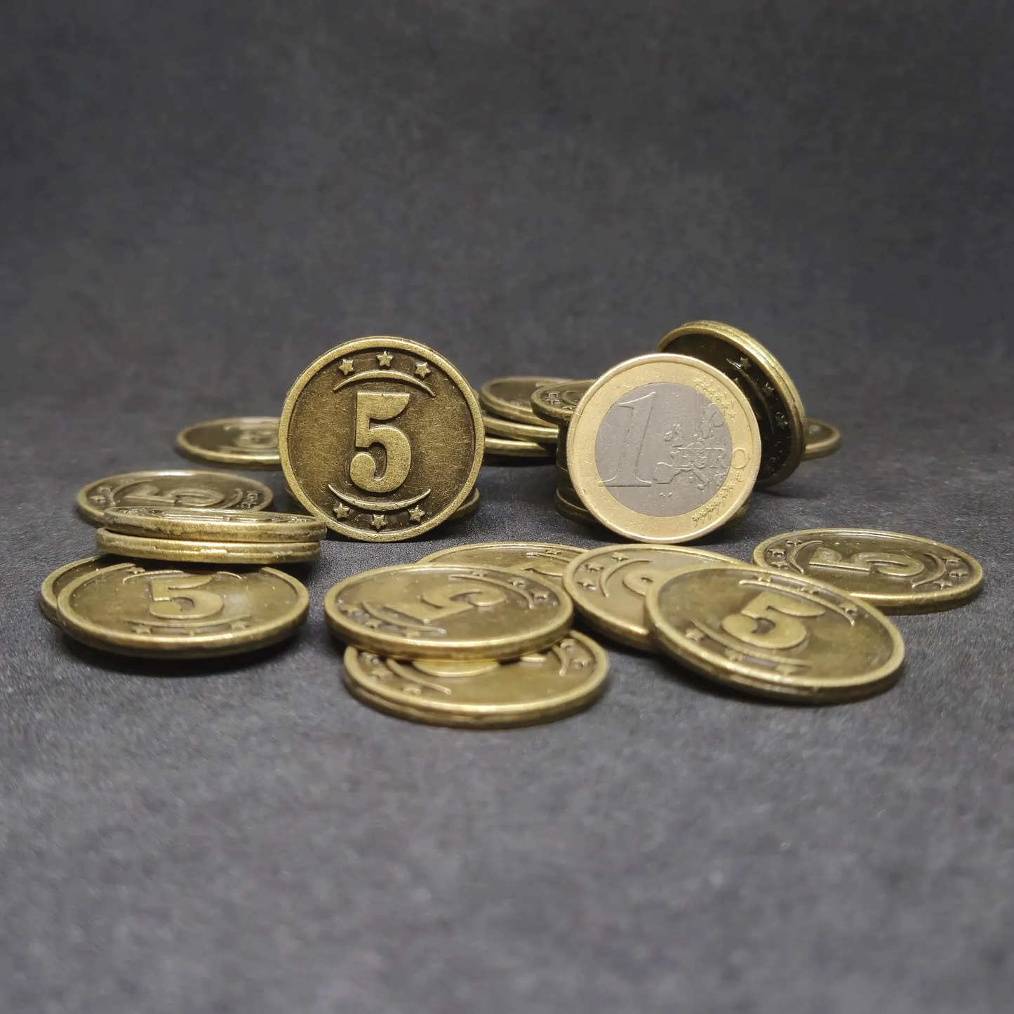Gold western metal coins of value 5 for board games, 25mm
