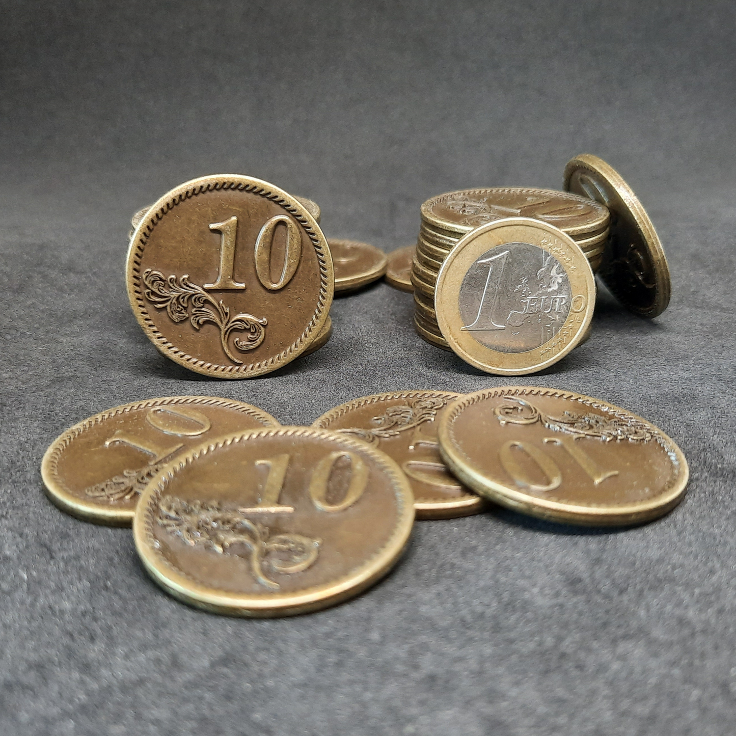 Gold metal coins of value 10 for board games, 30mm