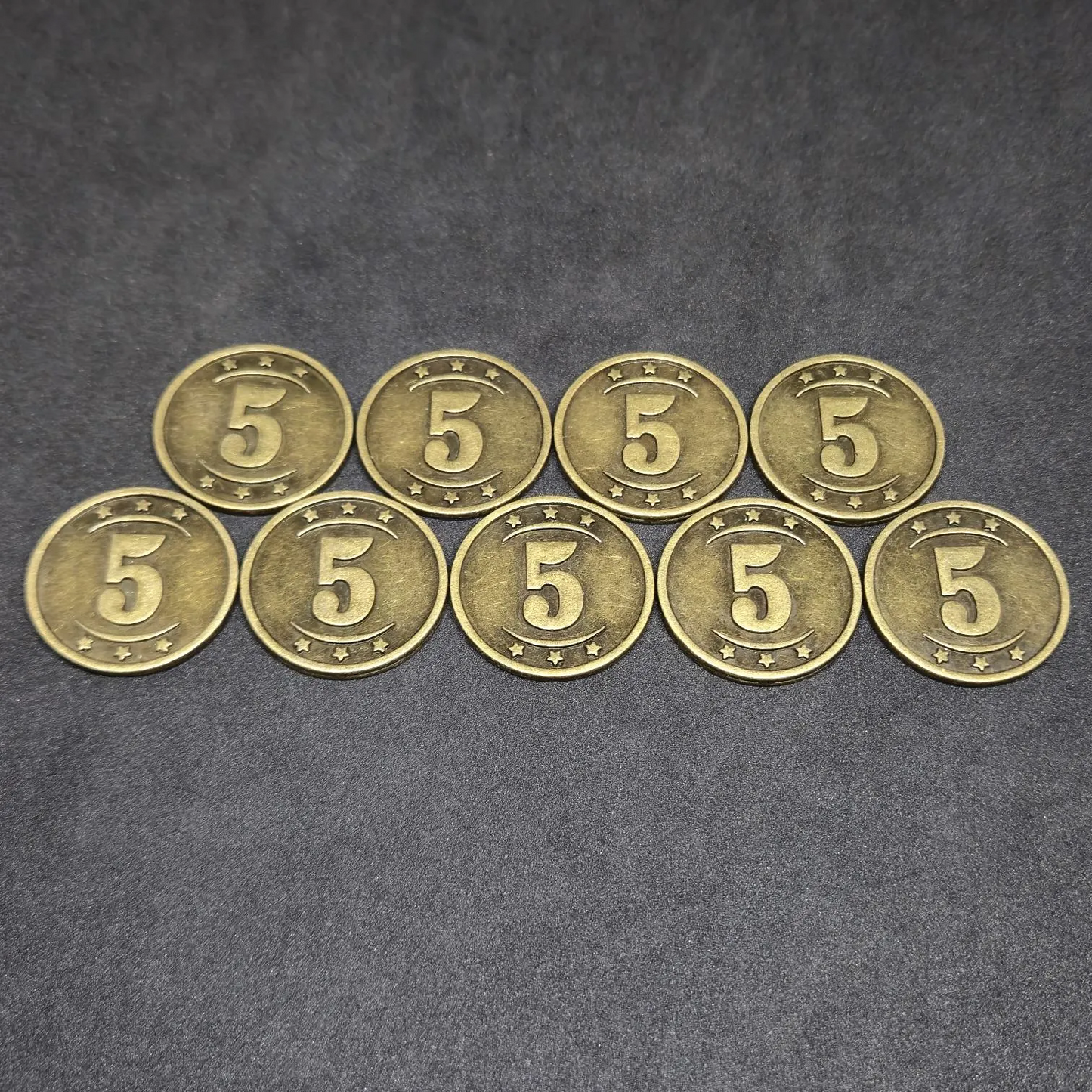 Gold western metal coins of value 5 for board games, 25mm