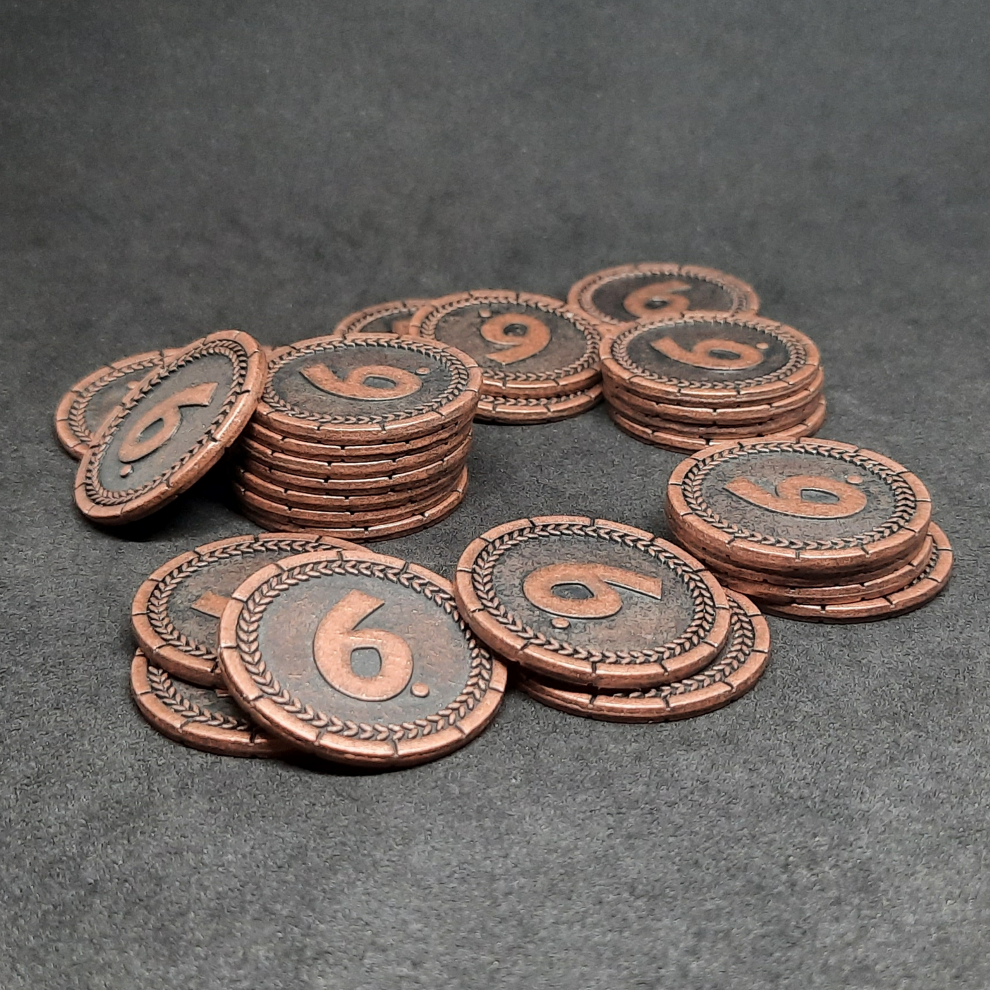 Bronze 7 Wonders metal coins of value 6 for board games, 30mm