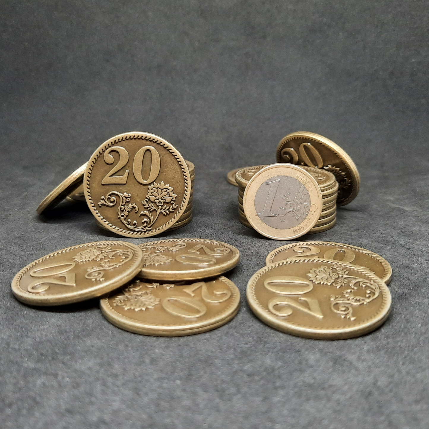 Gold metal coins of value 20 for board games, 32mm