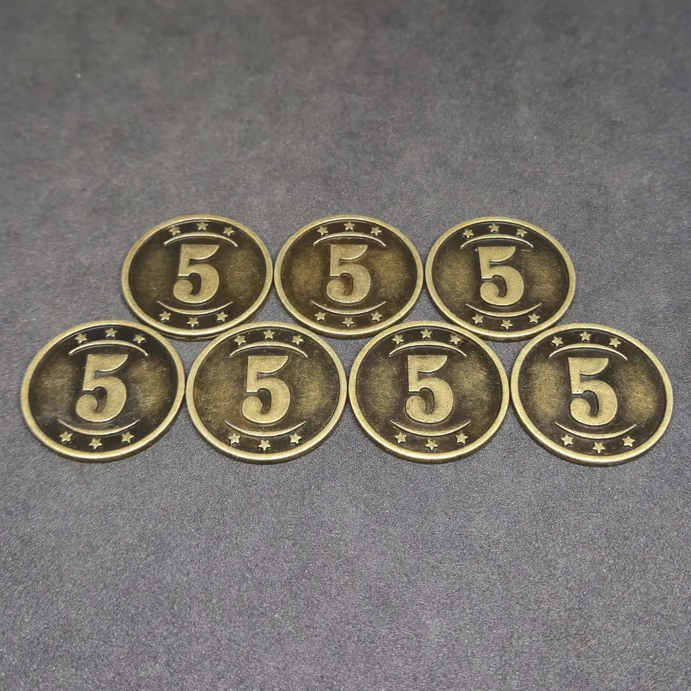 Antique gold western metal coins of value 5 for board games, 25mm