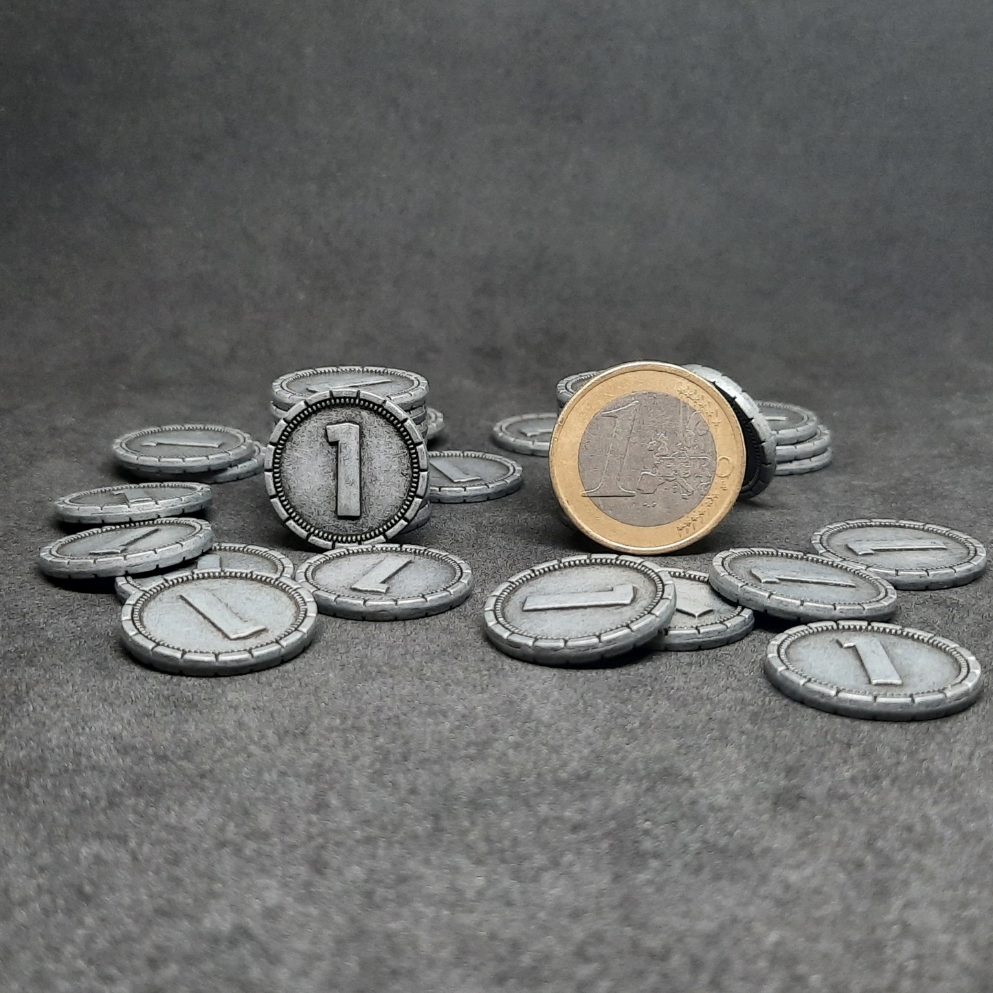 Silver 7 Wonders metal coins of value 1 for board games, 20mm