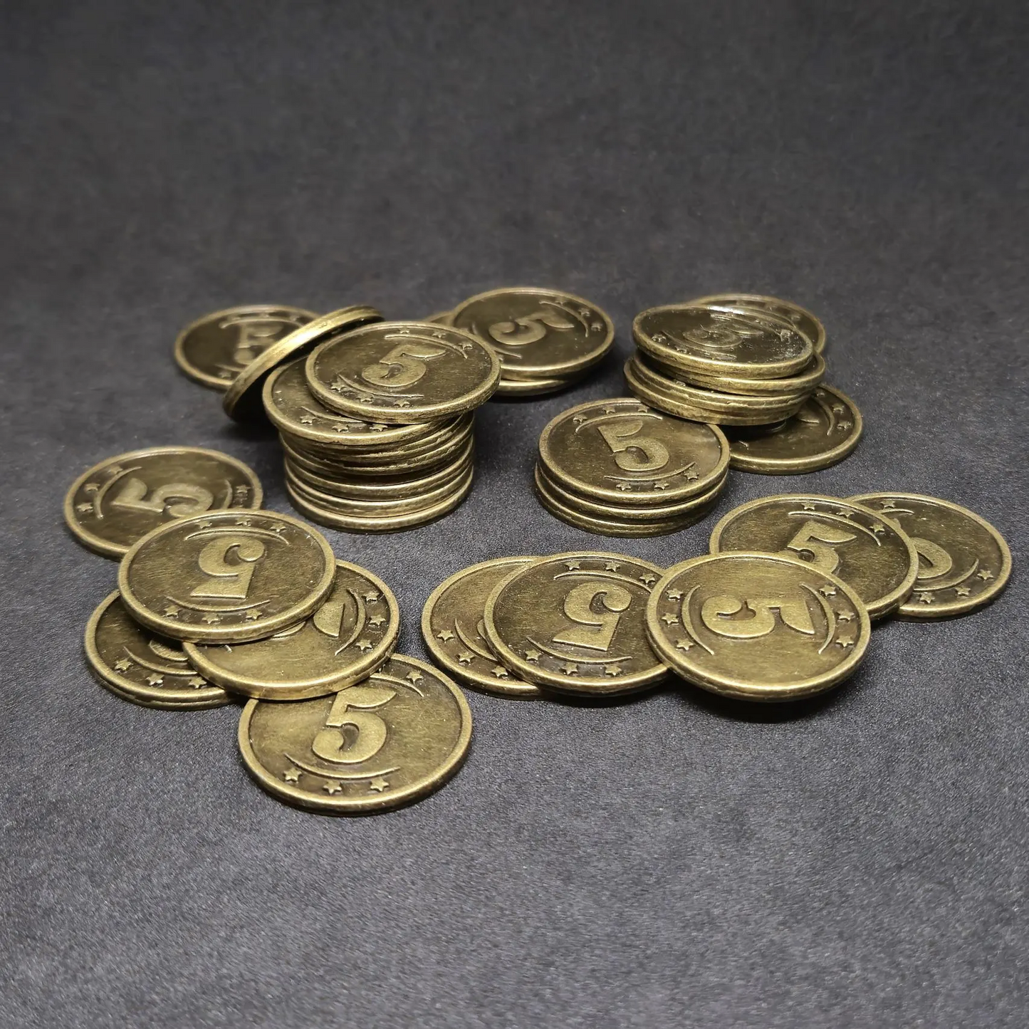 Gold western metal coins of value 5 for board games, 25mm