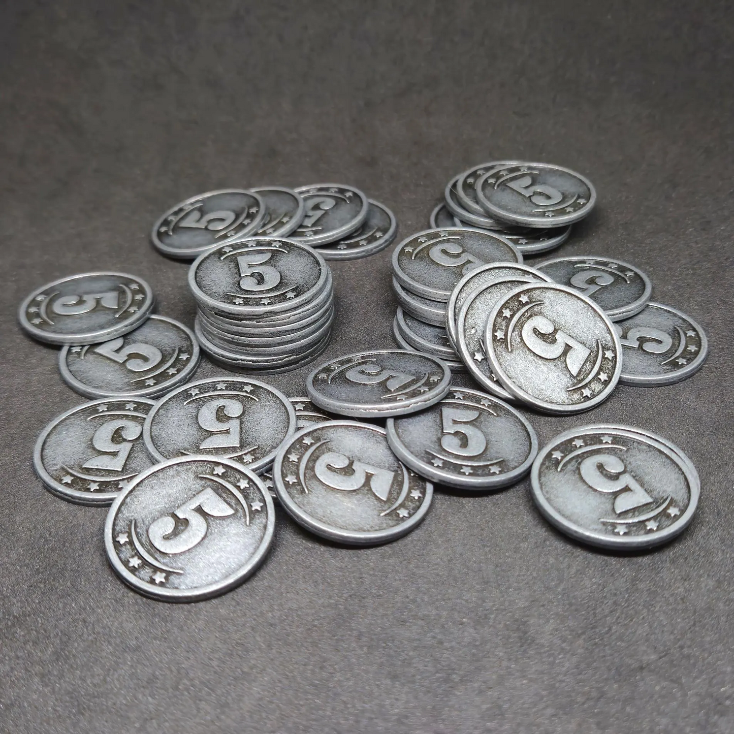 Silver western metal coins of value 5 for board games, 25mm