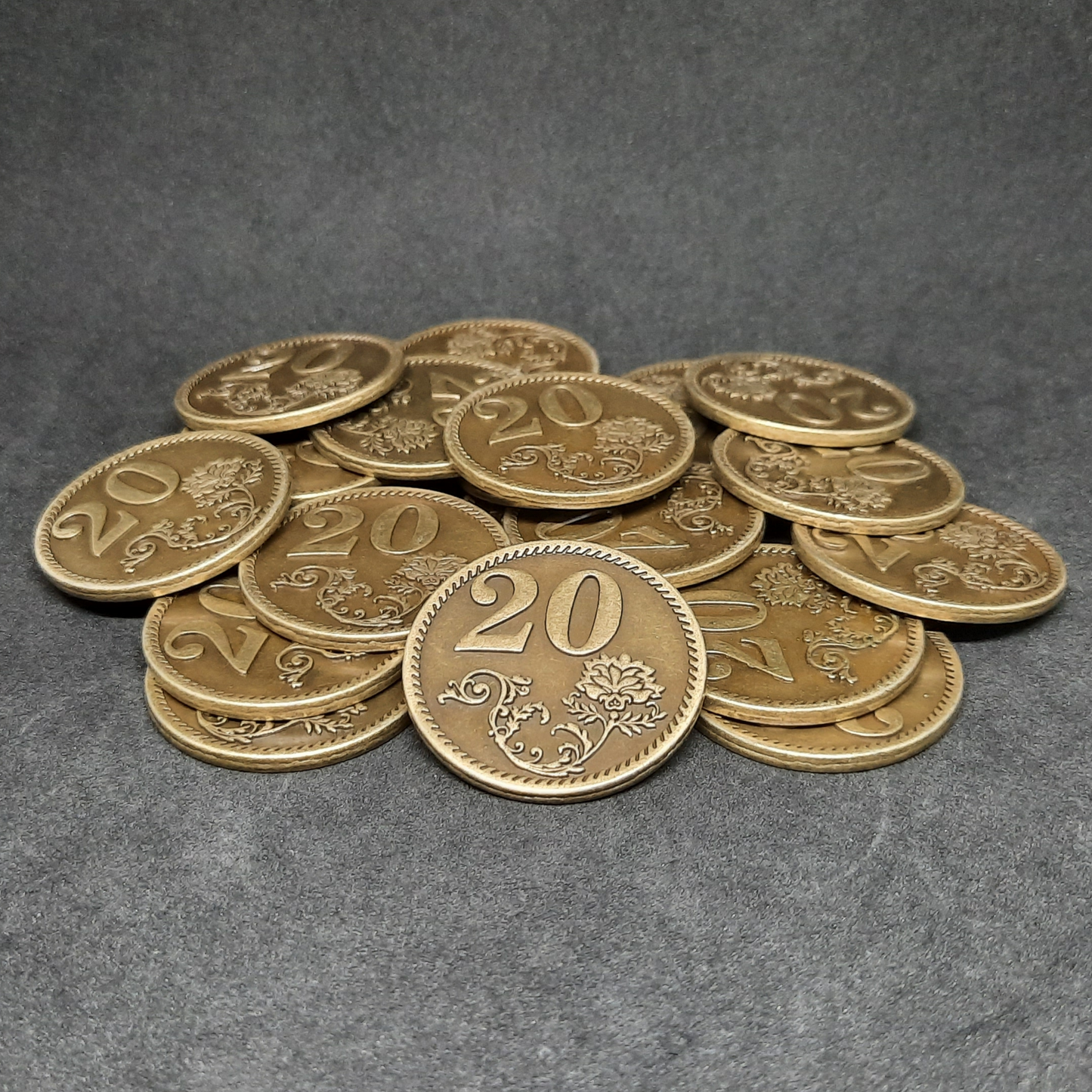Gold metal coins of value 20 for board games, 32mm