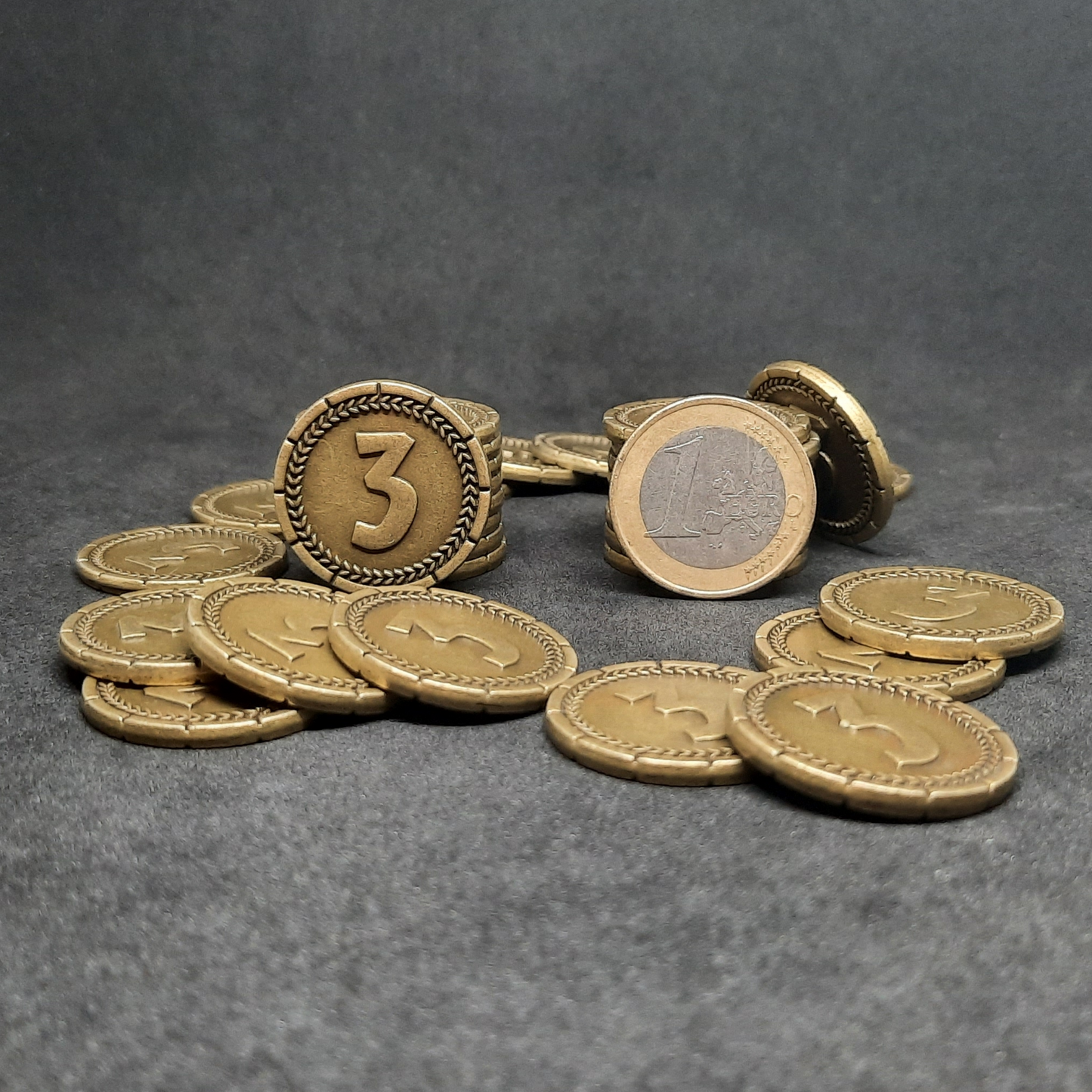 Gold 7 Wonders metal coins of value 3 for board games, 25mm