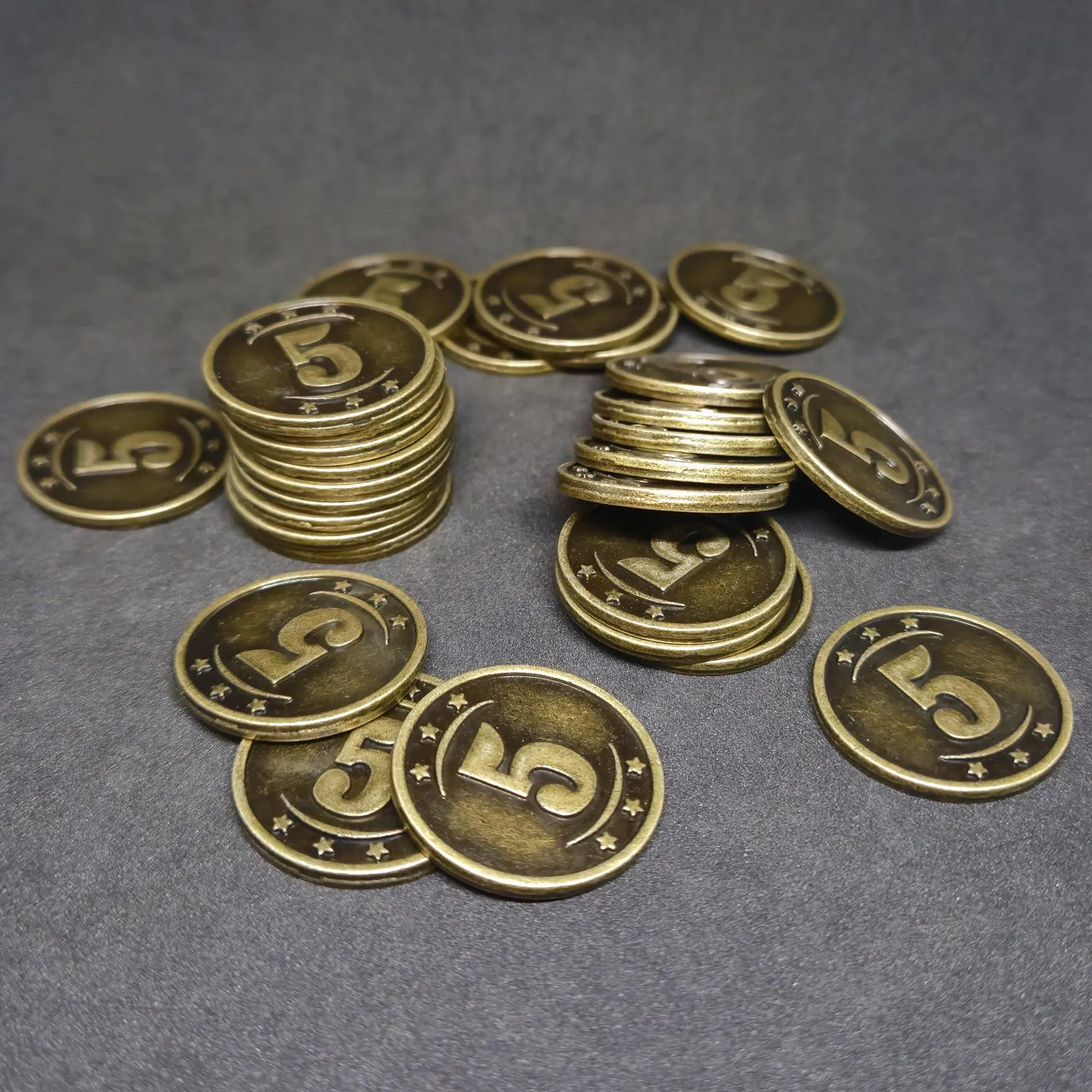 Antique gold western metal coins of value 5 for board games, 25mm