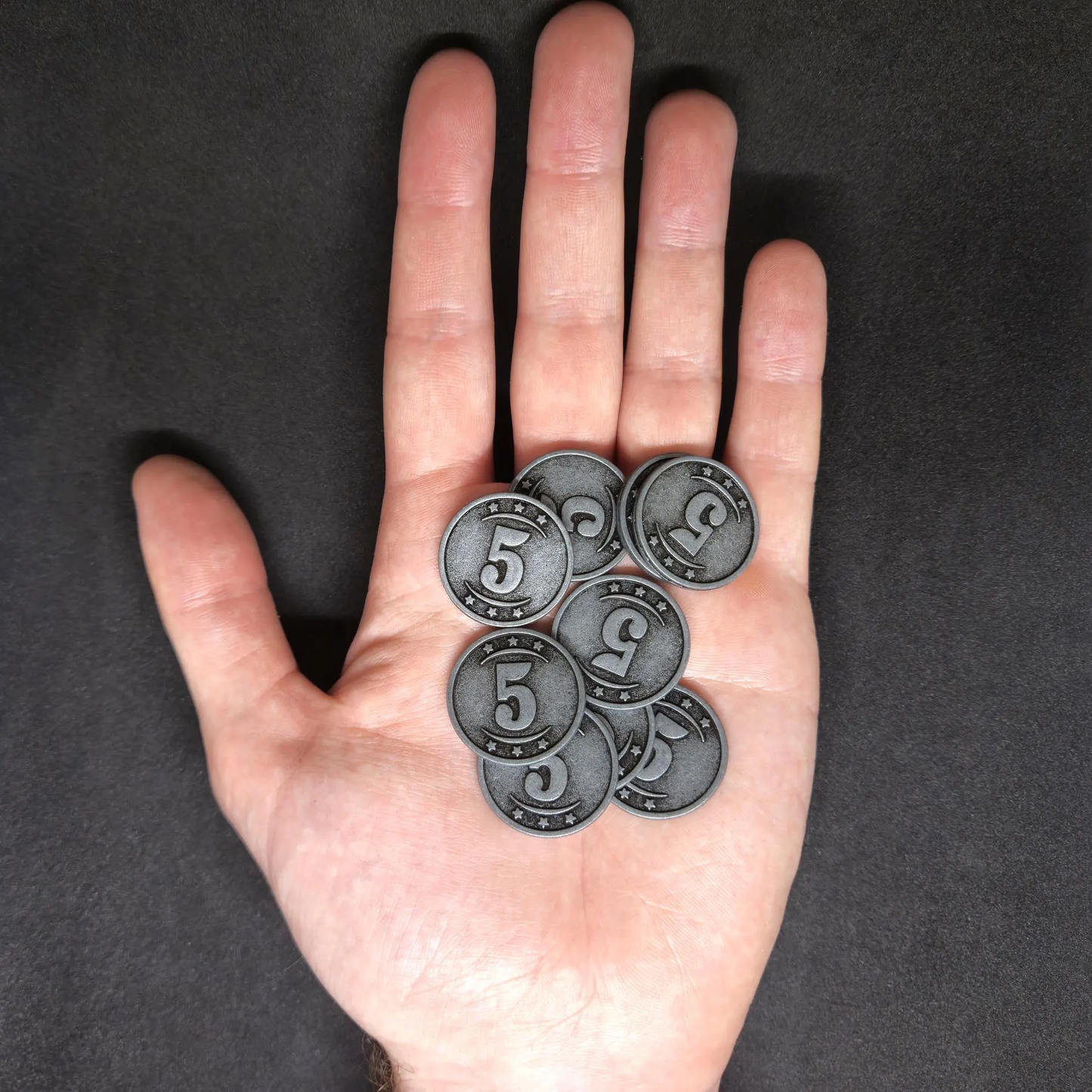 Silver western metal coins of value 5 for board games, 25mm