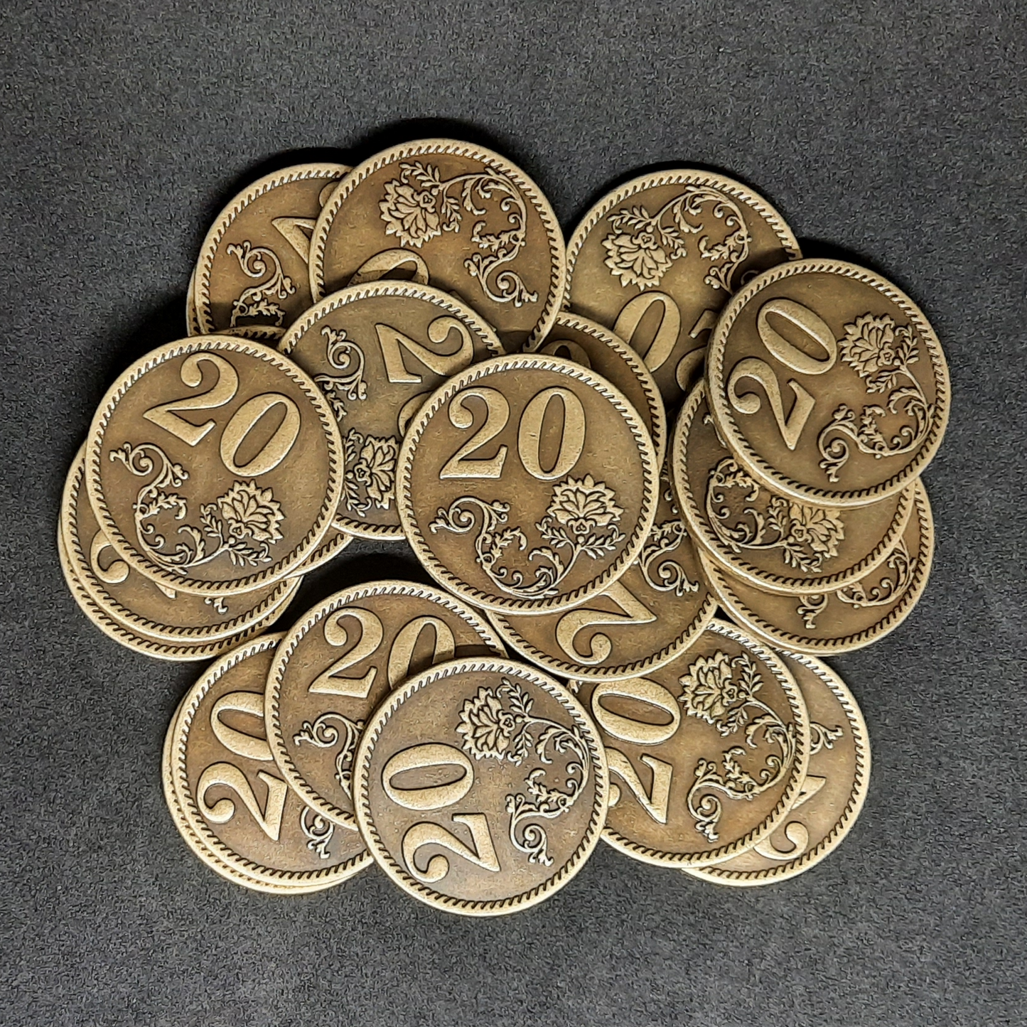 Gold metal coins of value 20 for board games, 32mm