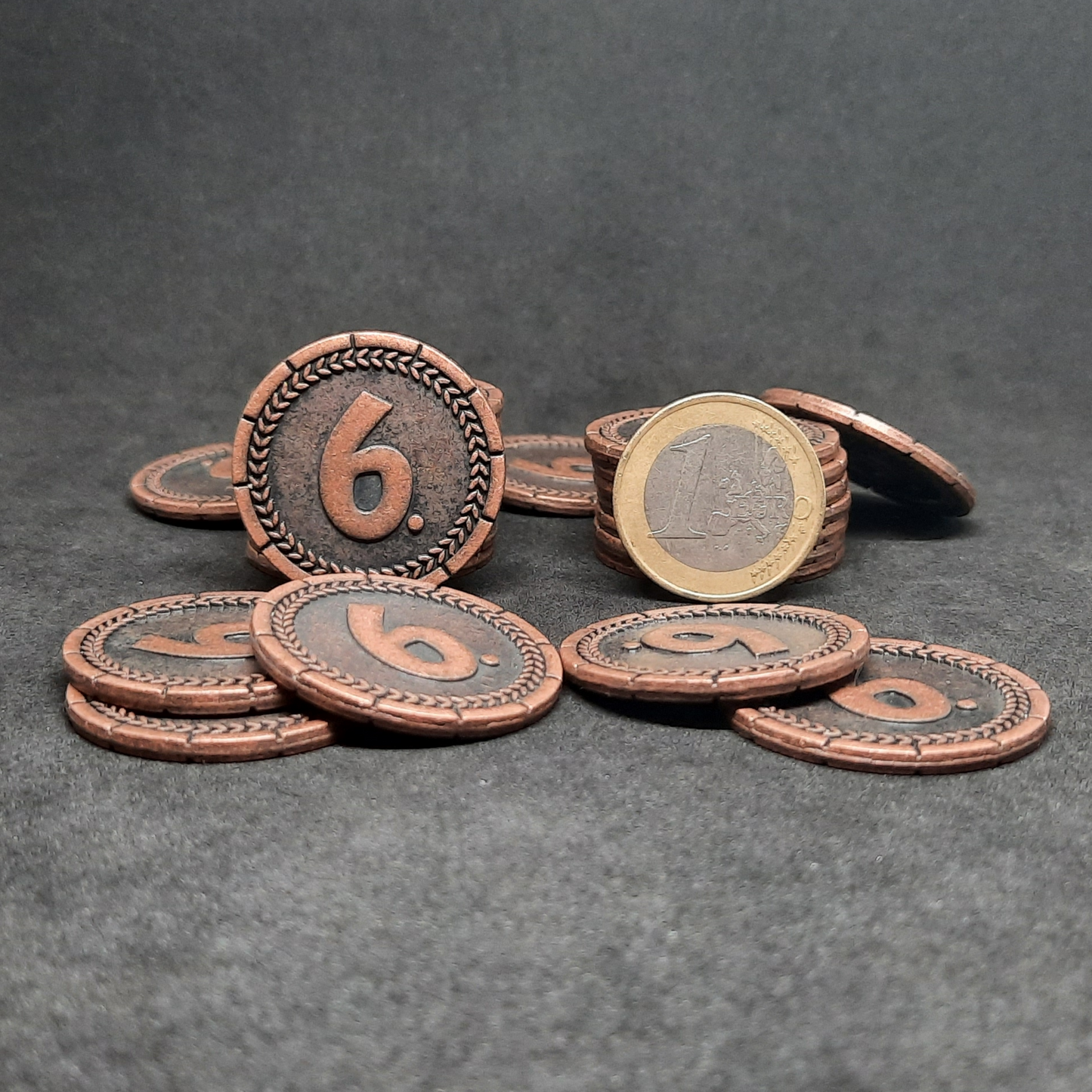 Bronze 7 Wonders metal coins of value 6 for board games, 30mm