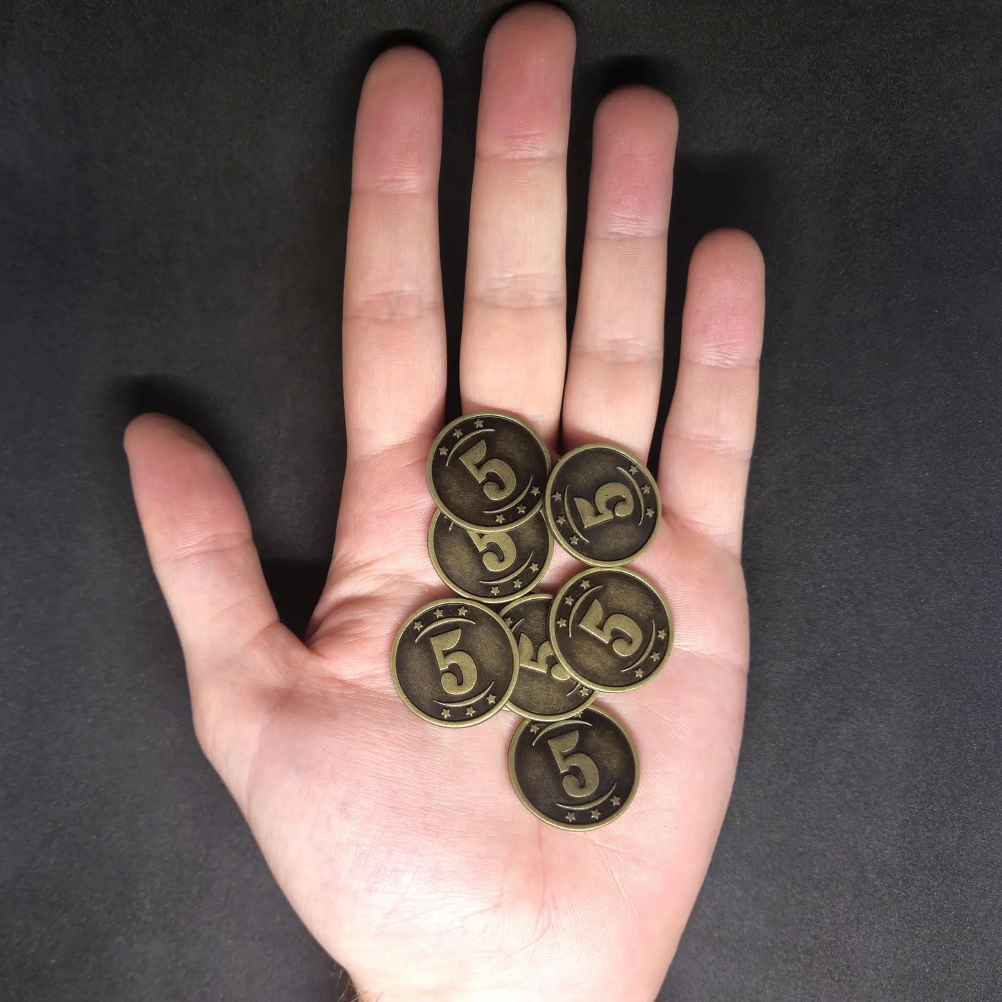 Antique gold western metal coins of value 5 for board games, 25mm