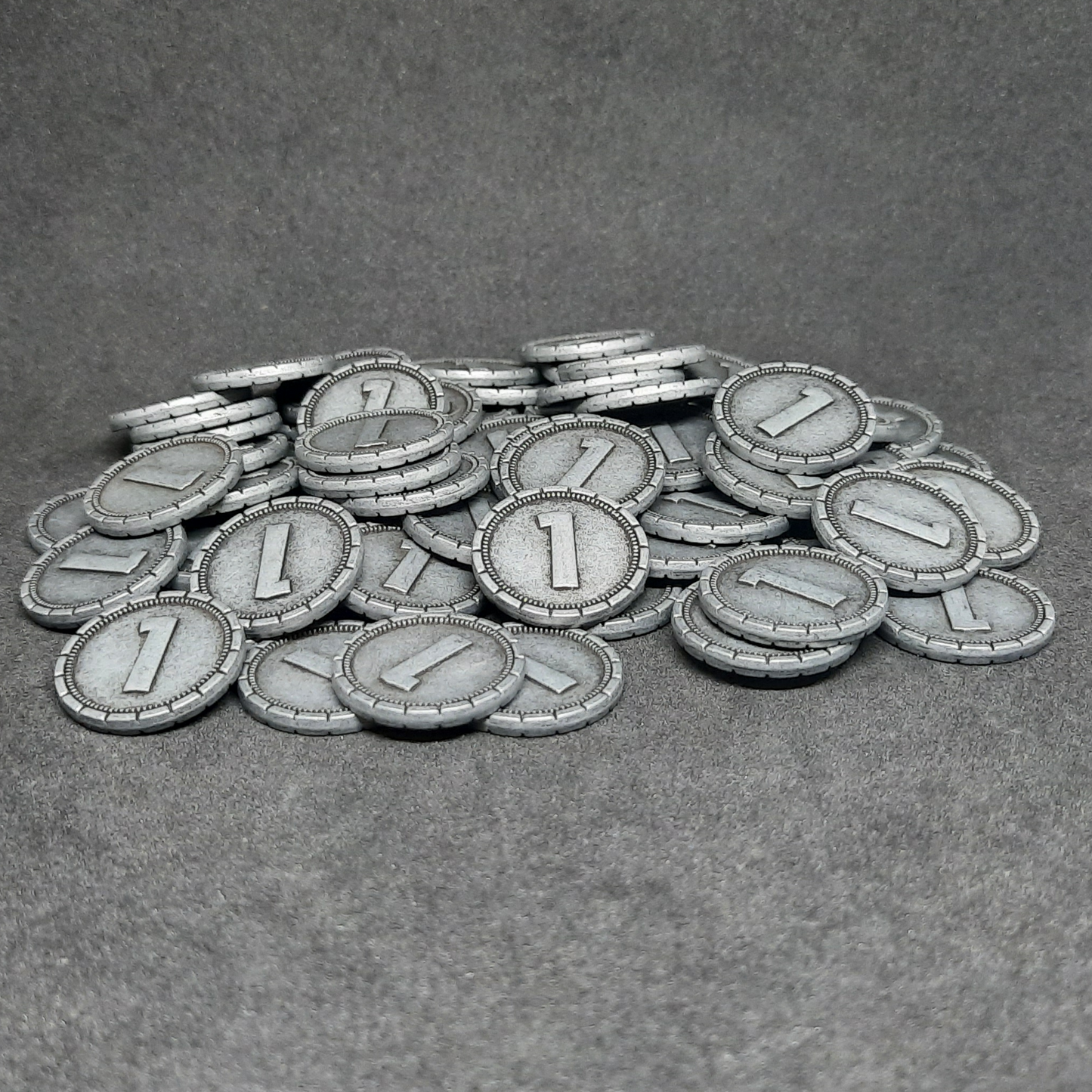 Silver 7 Wonders metal coins of value 1 for board games, 20mm