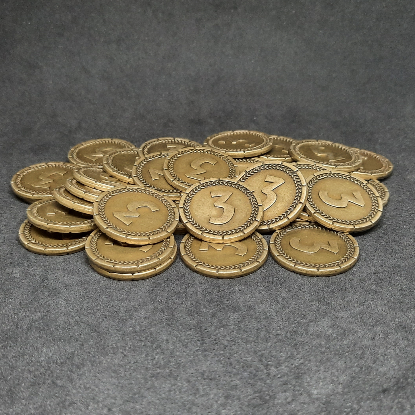 Gold 7 Wonders metal coins of value 3 for board games, 25mm