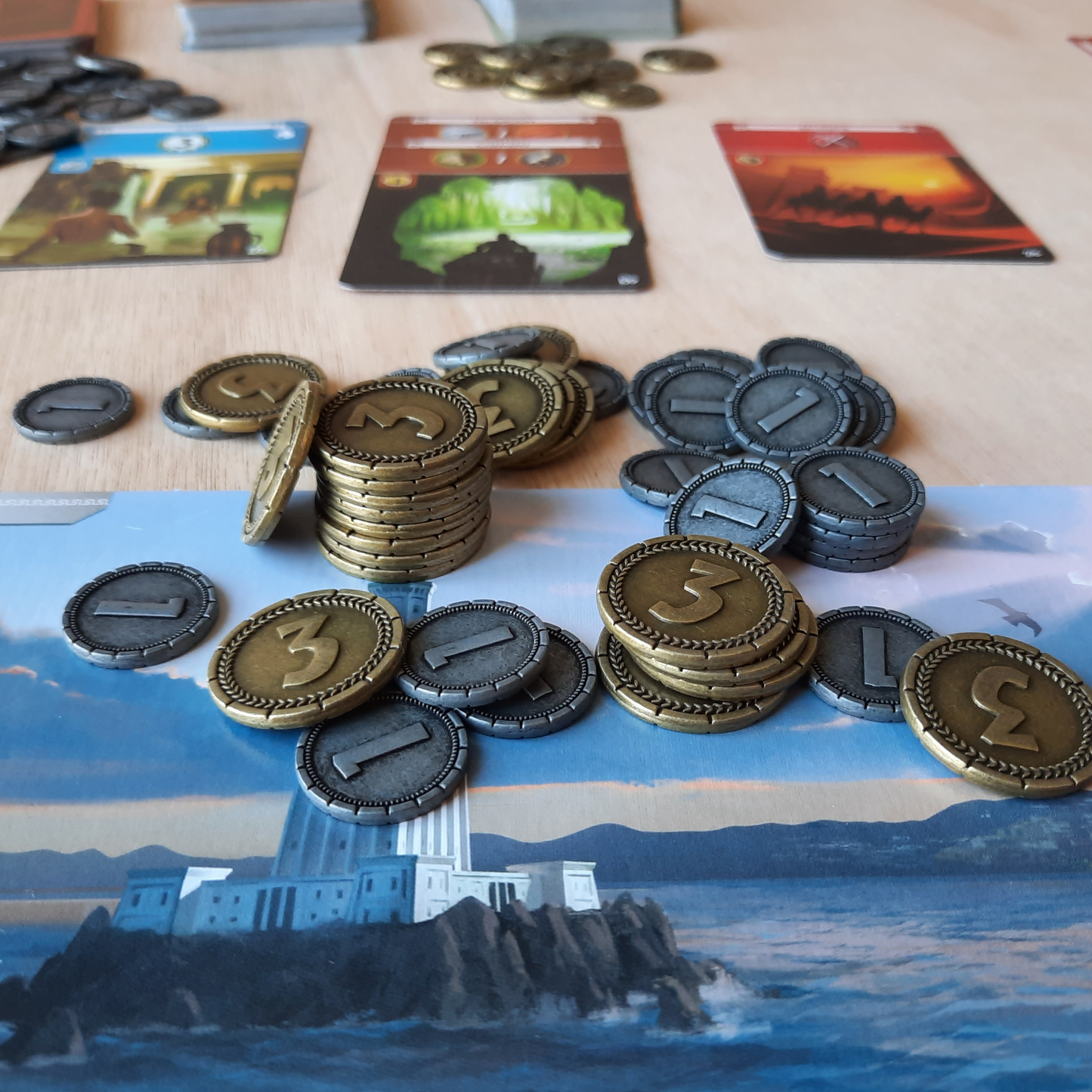 Set of metal coins for 7 Wonders and 7 Wonders Duel, silver, gold and bronze (20mm, 25mm, 30mm)