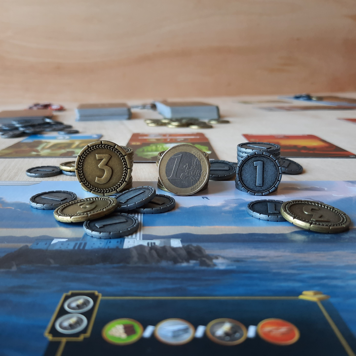 Set of metal coins for 7 Wonders and 7 Wonders Duel, silver, gold and bronze (20mm, 25mm, 30mm)
