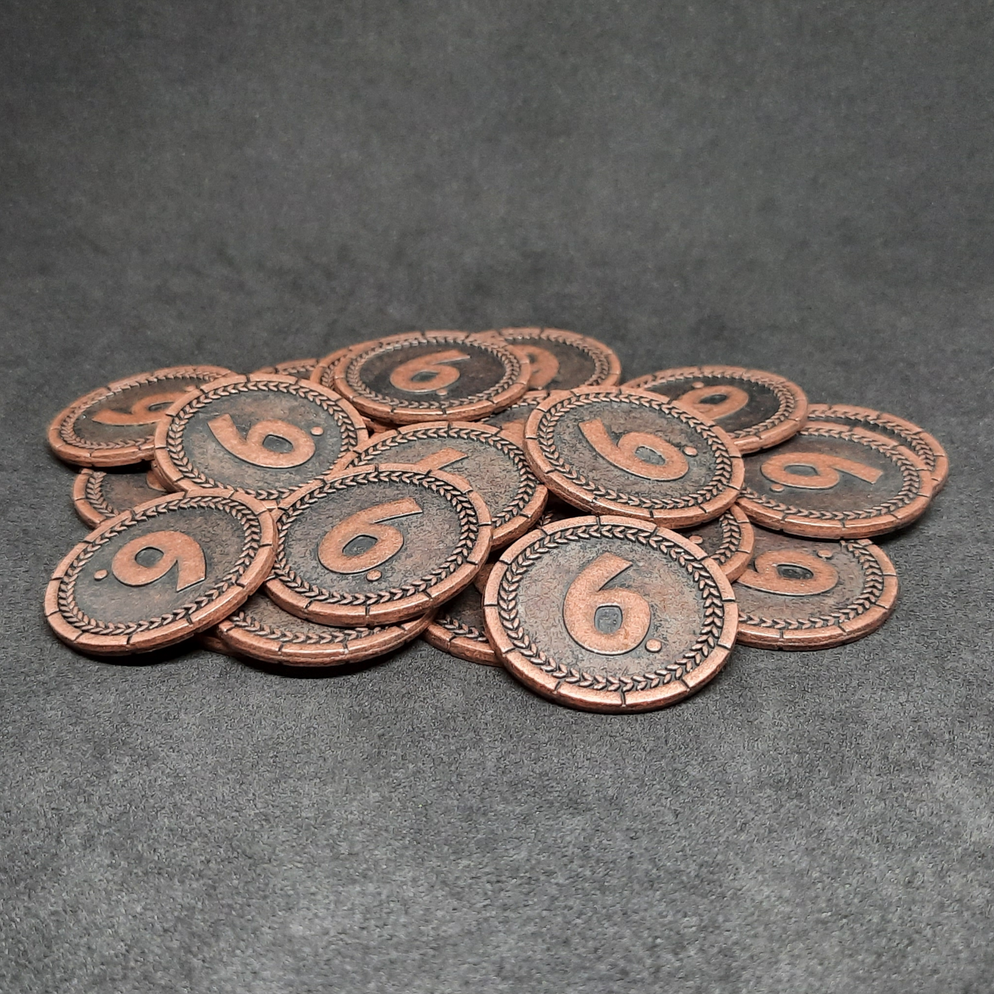 Bronze 7 Wonders metal coins of value 6 for board games, 30mm