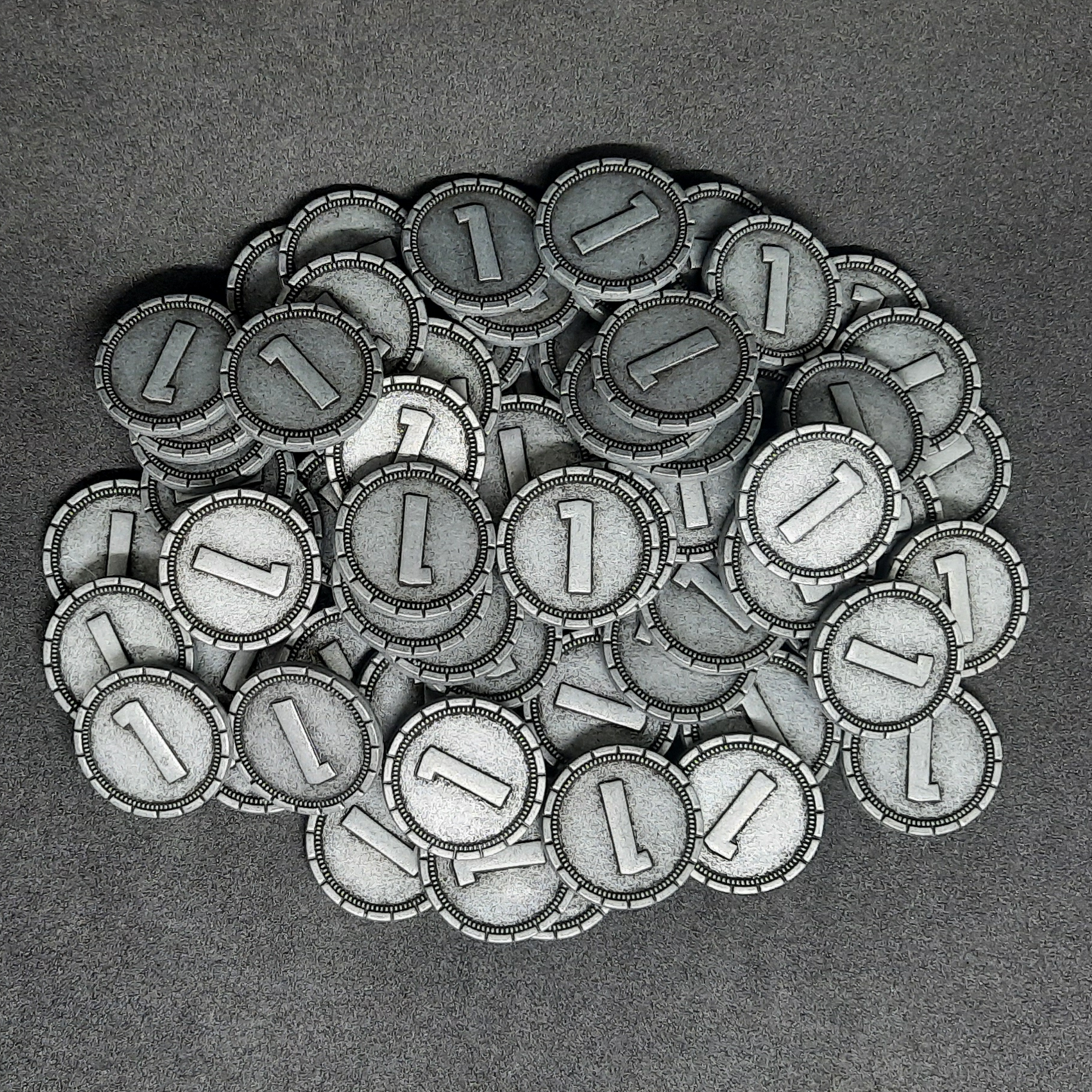Silver 7 Wonders metal coins of value 1 for board games, 20mm