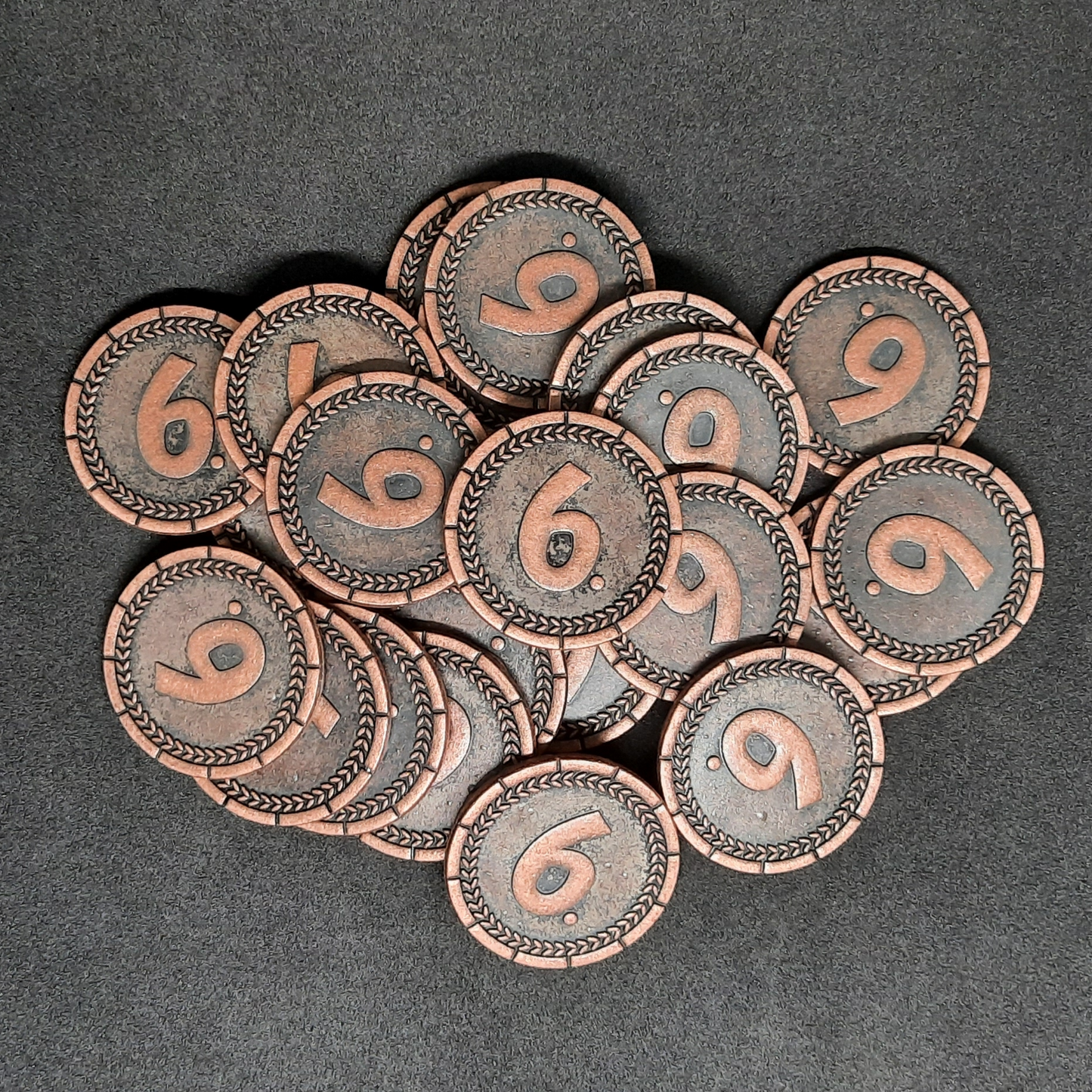 Bronze 7 Wonders metal coins of value 6 for board games, 30mm
