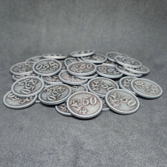 Pièces en métal de valeur 50 couleur argent pour jeux de société, 25mm