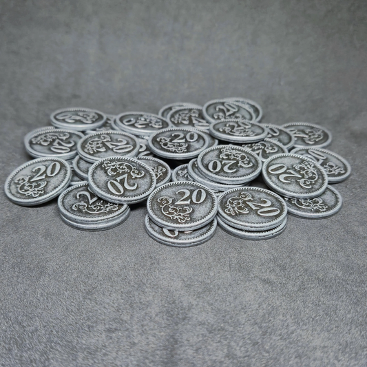 Pièces en métal de valeur 20 couleur argent pour jeux de société, 22mm