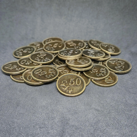 Pièces en métal de valeur 50 couleur or antique pour jeux de société, 25mm