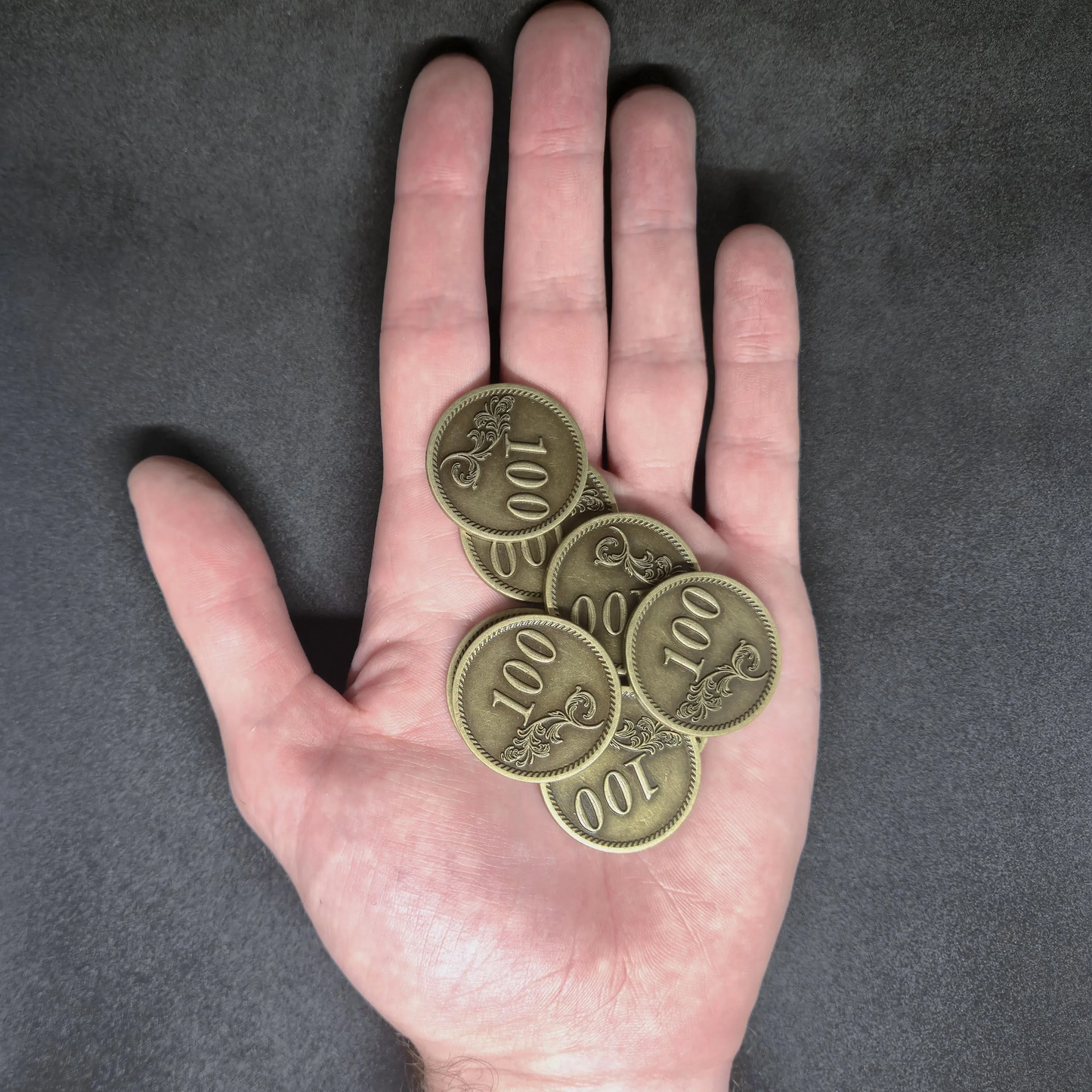 Gold metal coins of value 100 for board games, 30mm