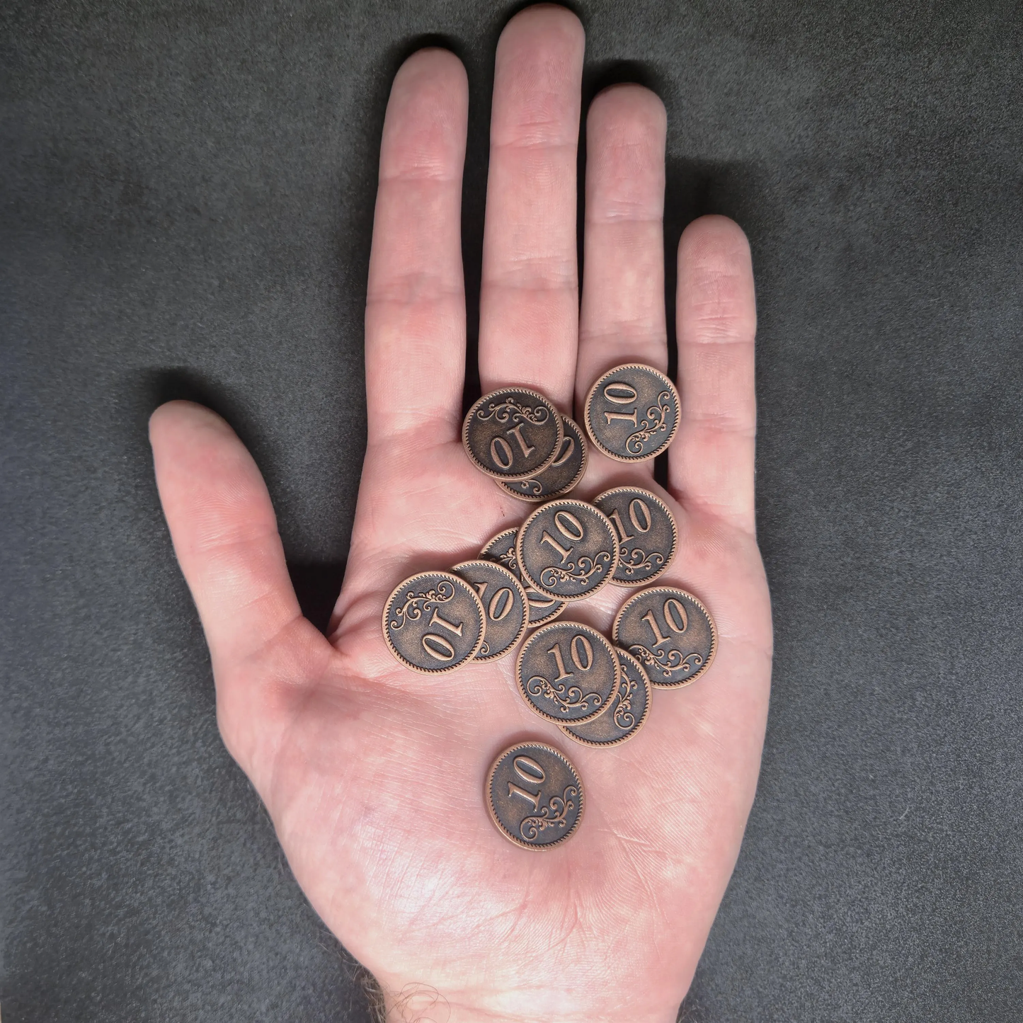 Bronze metal coins of value 10 for board games, 20mm