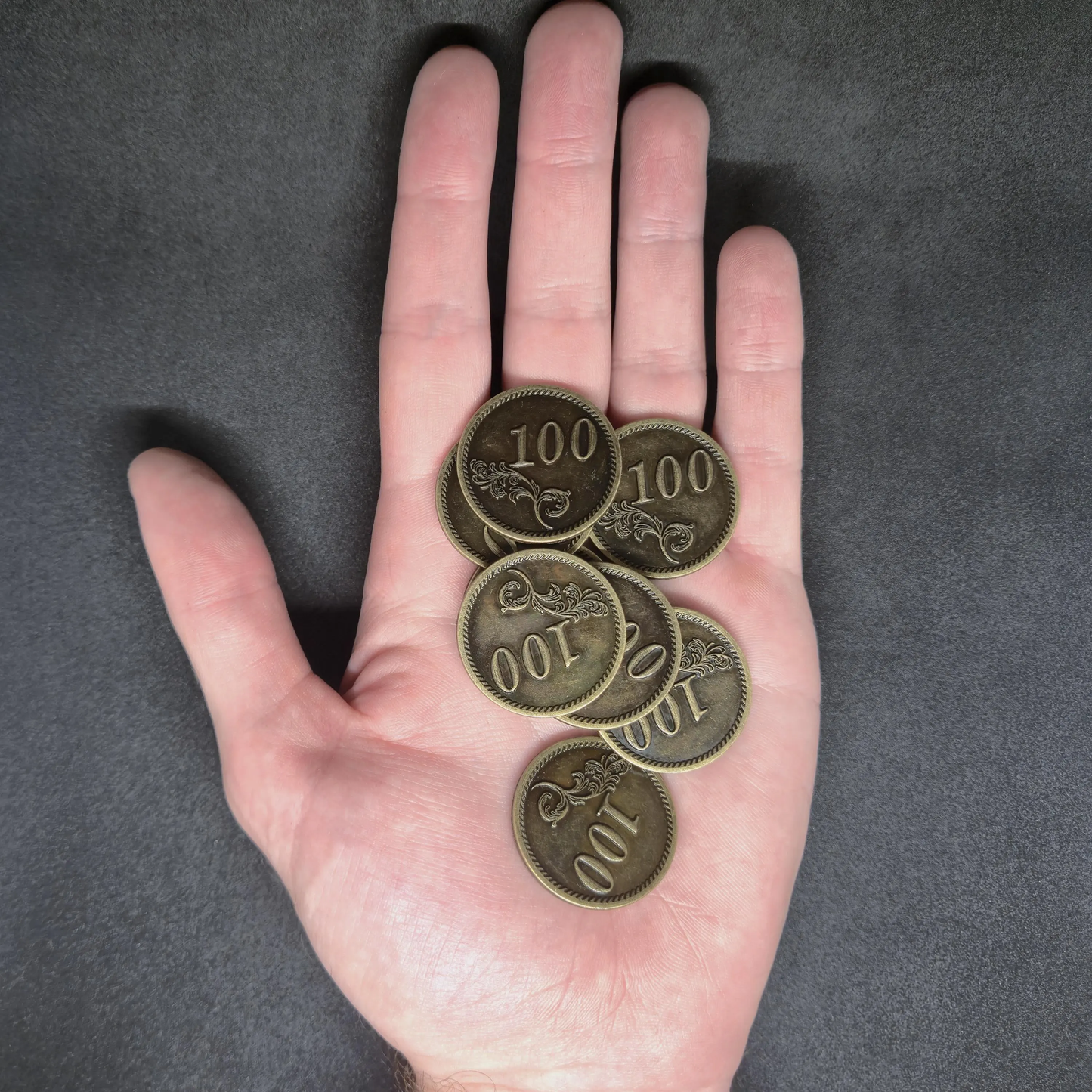 Antique gold metal coins of value 100 for board games, 30mm